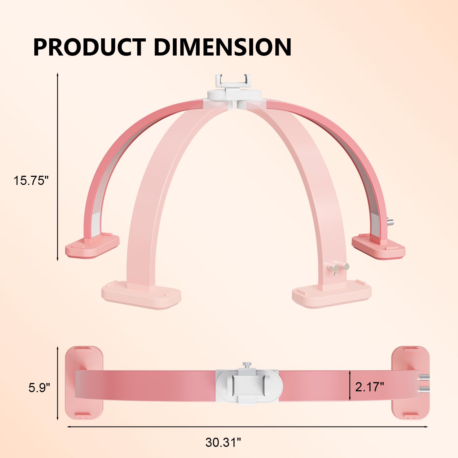 OmySalon 29" Foldable Shadowless Half Moon LED Nail Lamp with 3000-6500K Adjustable Color Temperature, Stepless Dimming & Phone Holder