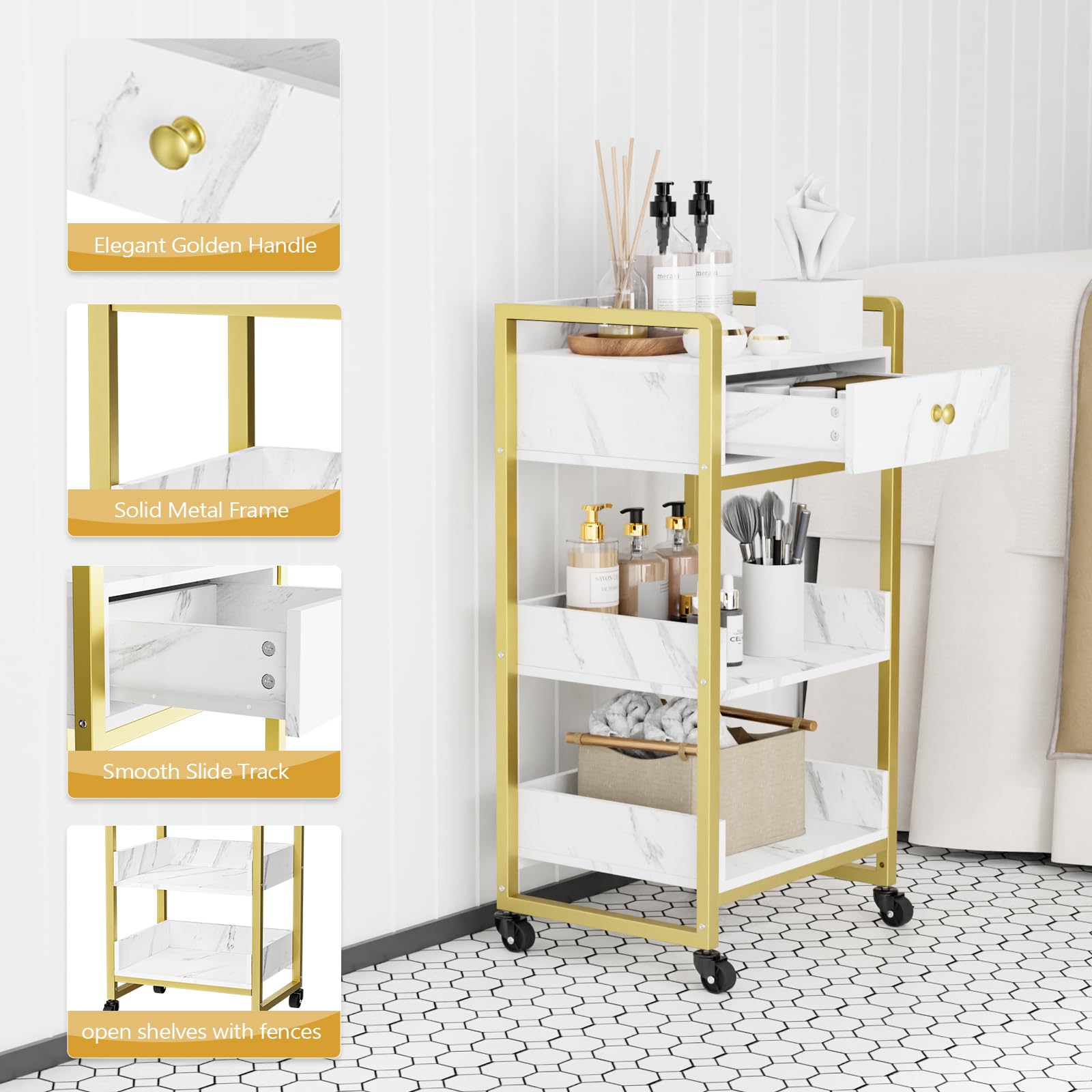 OmySalon Rolling Utility Esthetician Trolley Cart with Wheels