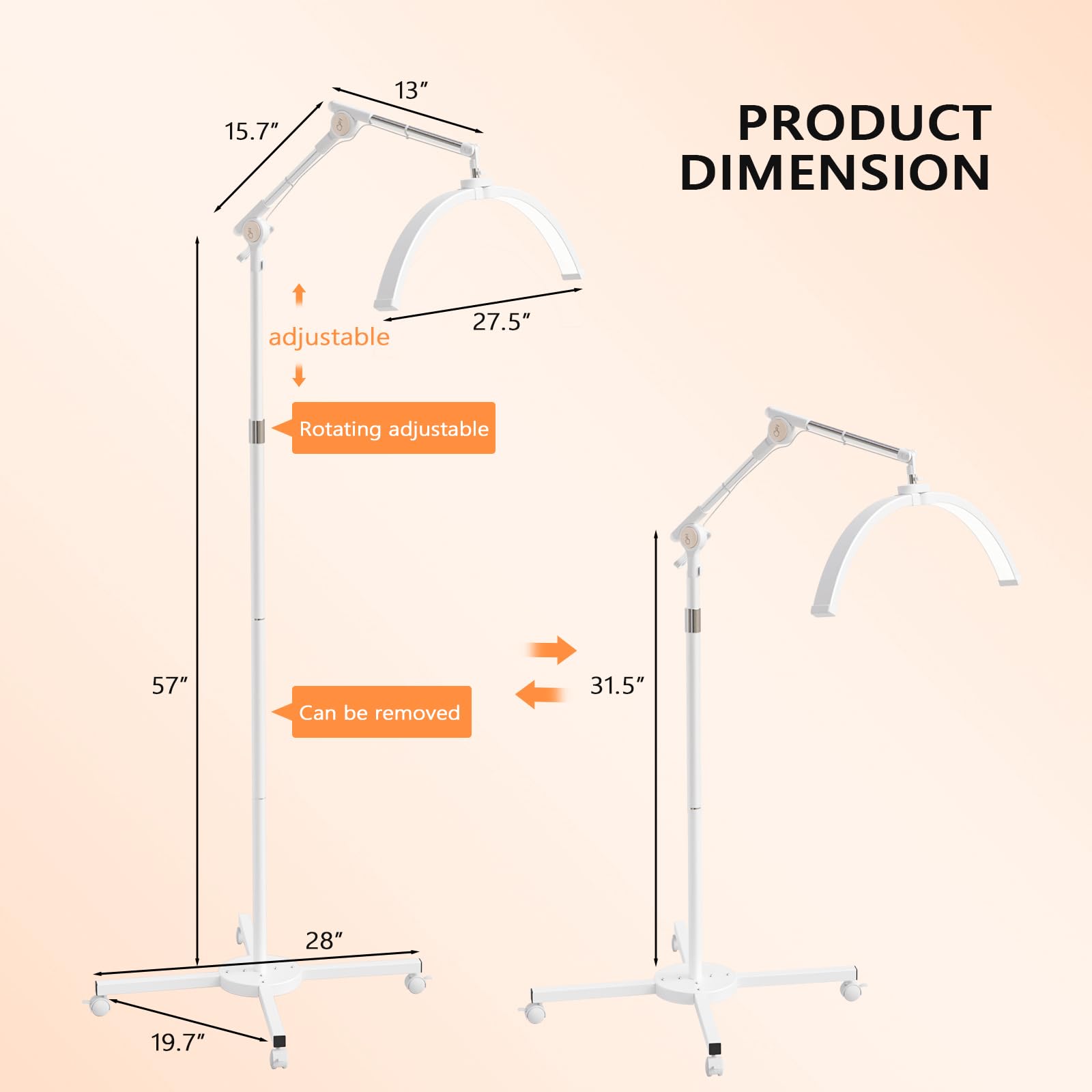 OmySalon Height Adjustable Shadowless Half Moon LED Floor Lamp with 3000-6500K Adjustable Color Temperature, Stepless Dimming & Phone Holder