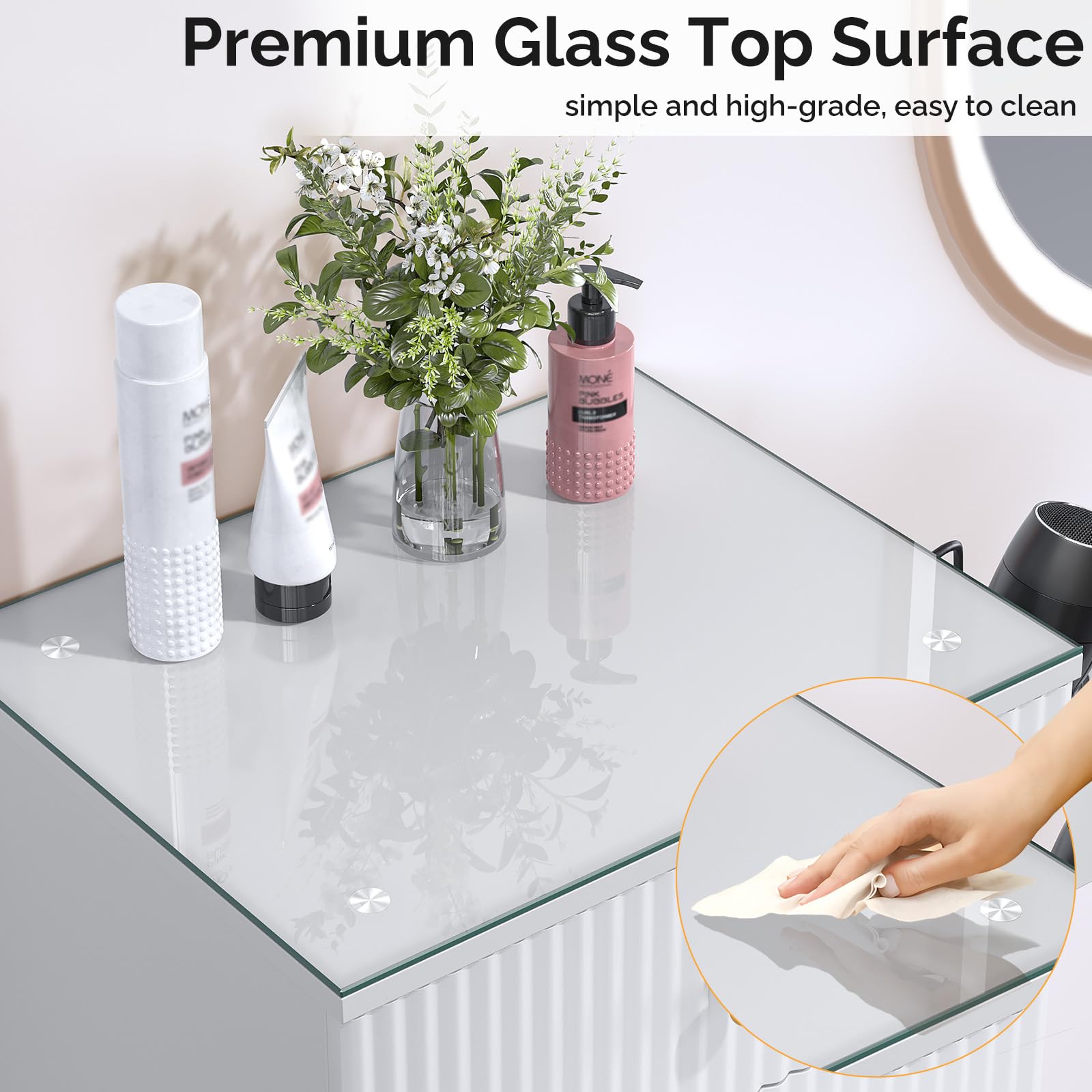 OmySalon SCWG Salon Styling Storage Station with Removable Glass Top & 4 Drawers 3 Hot Tool Holders