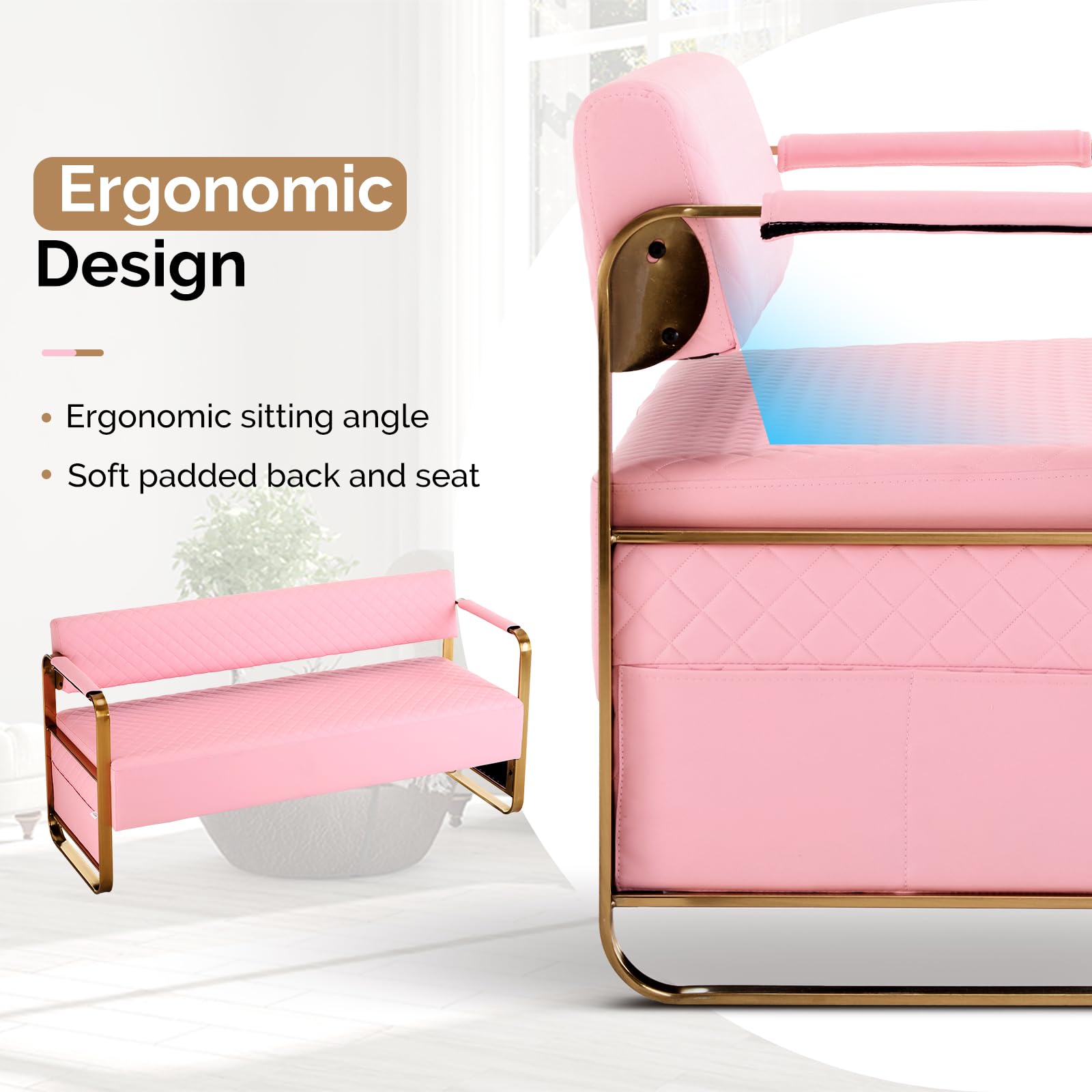 OmySalon WRB1201 57.5in Reception Waiting Room Bench Chair with Arms for Beauty Barber Salon Airport Bank