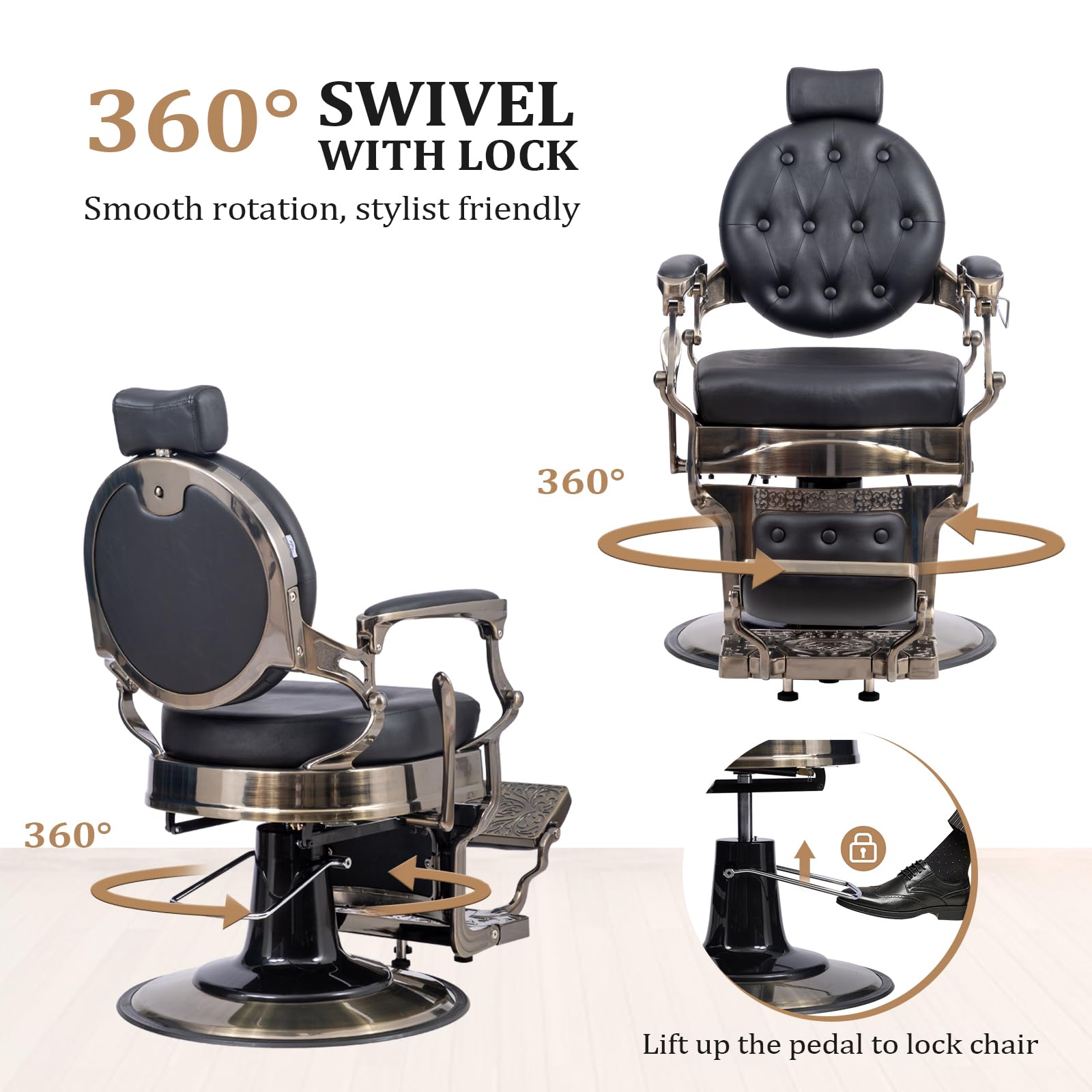 OmySalon BC1601 Vintage Style Heavy Duty Hydraulic Recline Barber Chair