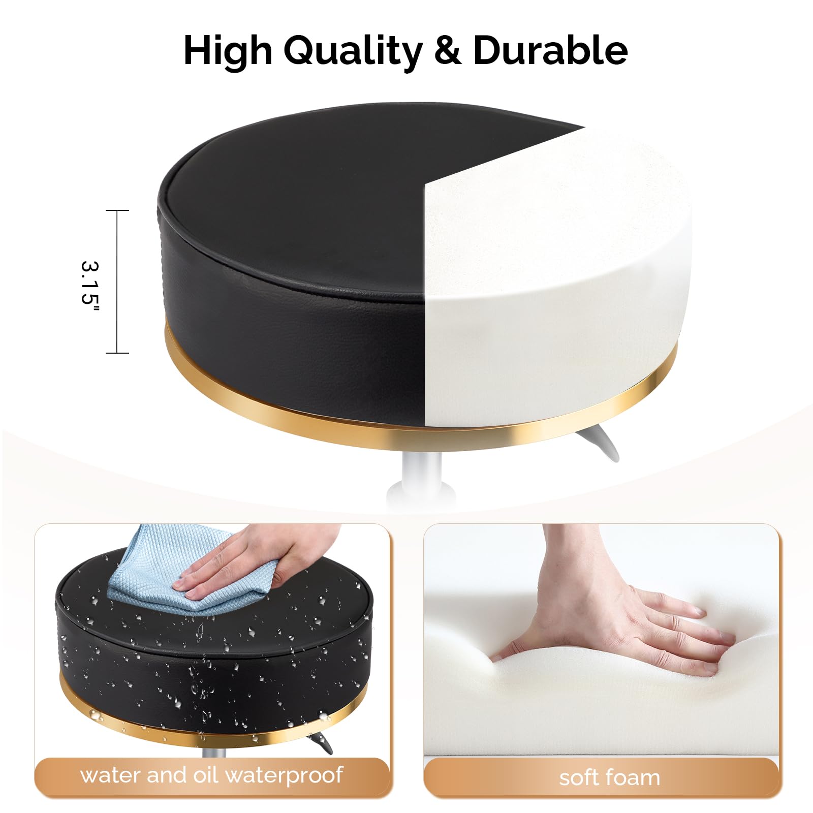 OmySalon Luxury 360° Swivel Hydraulic Adjustable Rolling Round Stool with Wheels