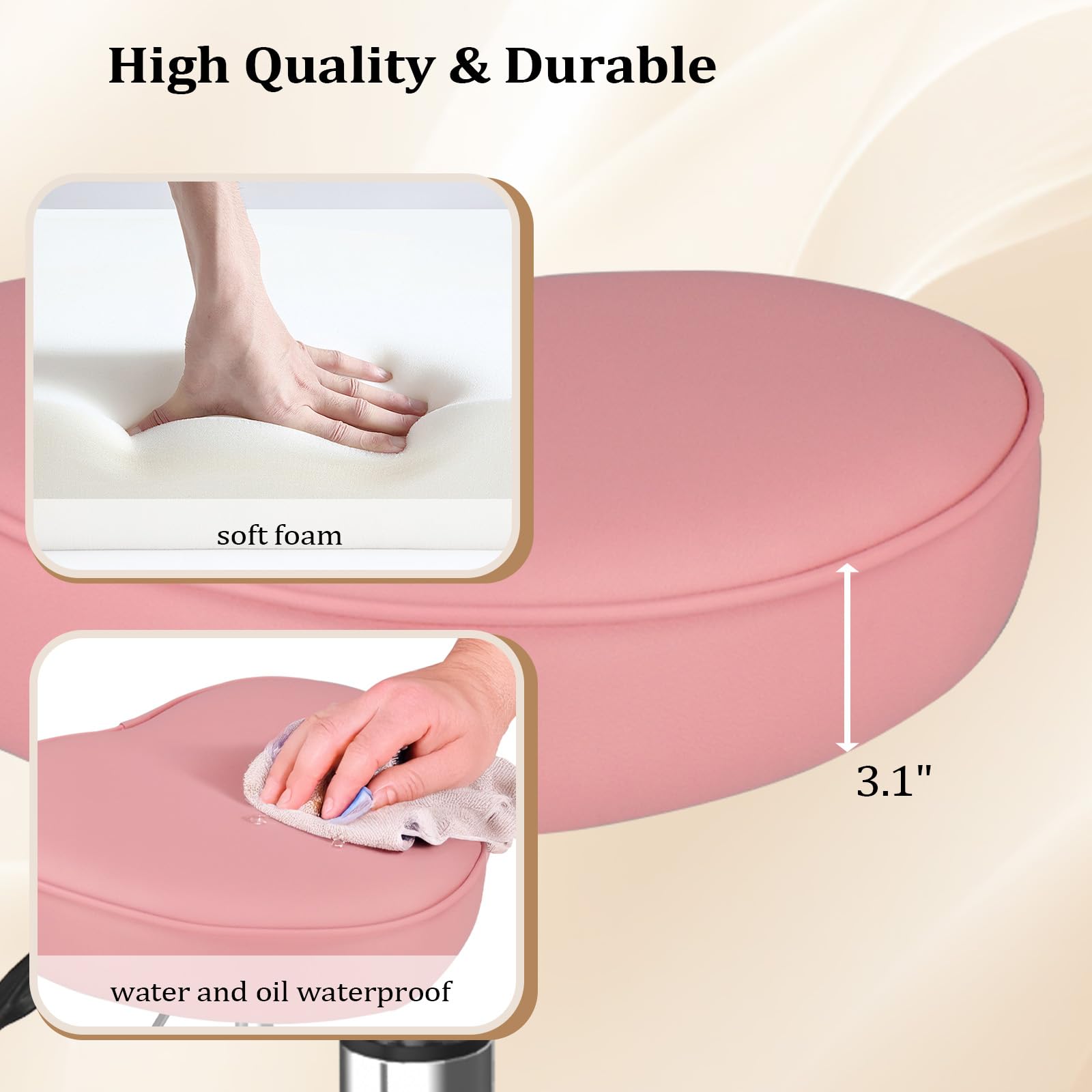 OmySalon 360° Swivel Heart-Shaped Hydraulic Rolling Salon Stool with Wheels