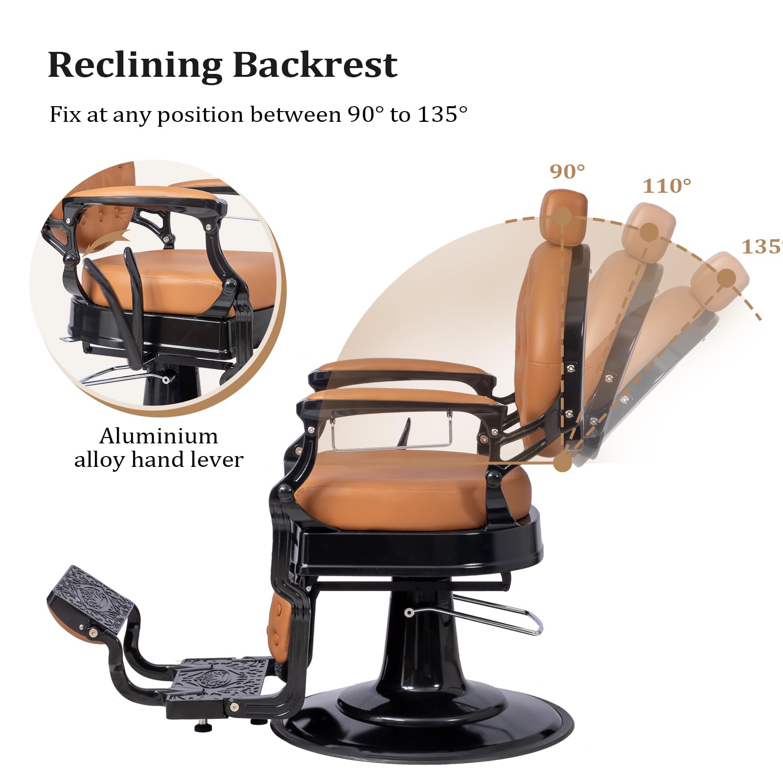 OmySalon BC1601 Vintage Style Heavy Duty Hydraulic Recline Barber Chair