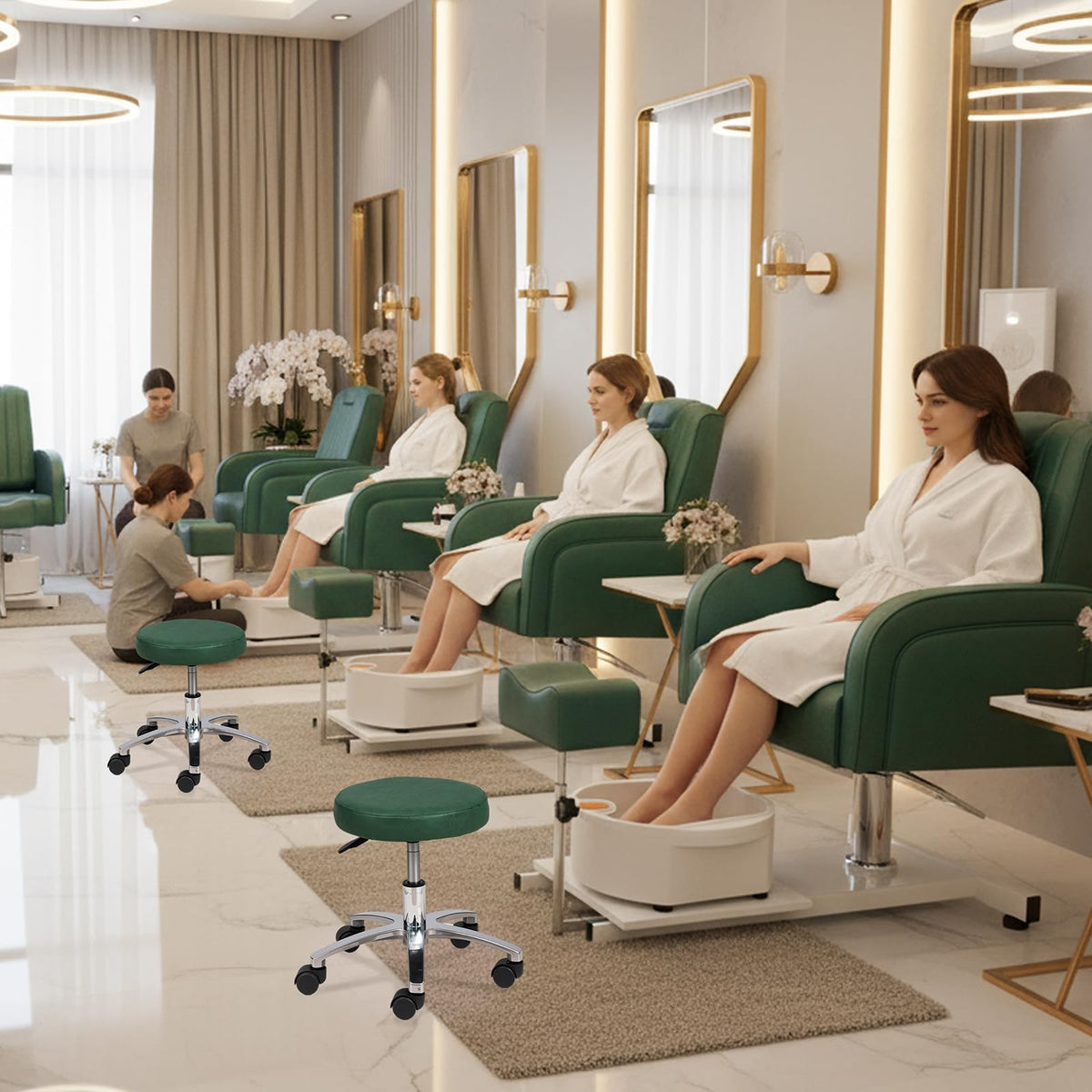OmySalon PCM-WB 360° Rotation Hydraulic Pedicure Spa Chair with Bubble Foot Bath & Rolling Stool