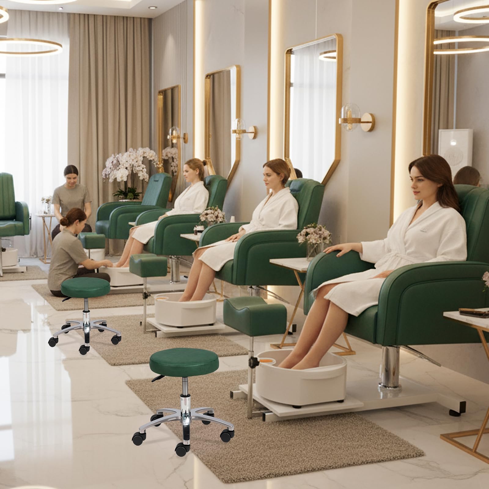 OmySalon PCM-WB 360° Rotation Hydraulic Pedicure Spa Chair with Bubble Foot Bath & Rolling Stool