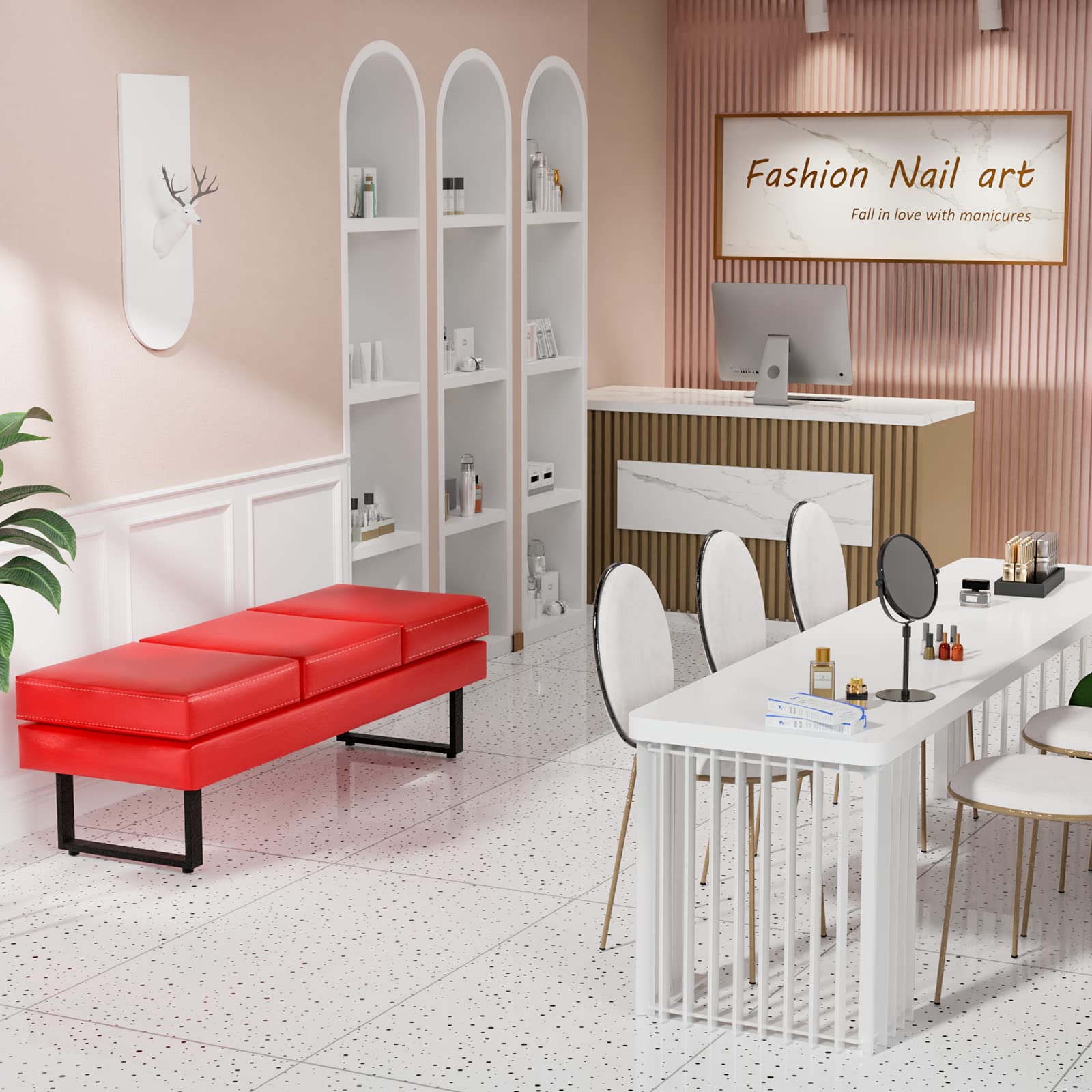OmySalon WB Modern Reception Waiting Room Bench Chair with Thickened Iron Leg for Beauty Barber Salon SPA Office