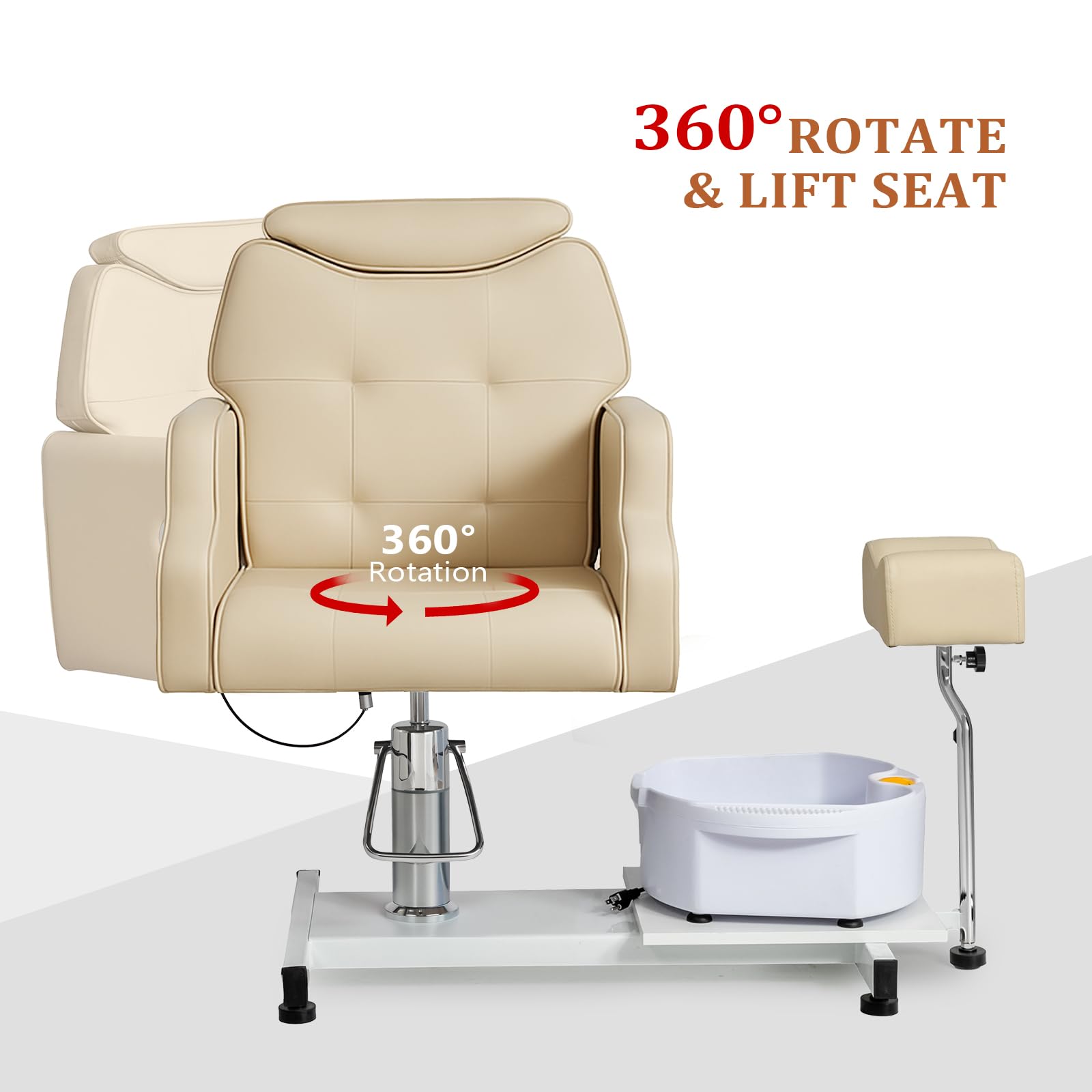 OmySalon PCM-WB 360° Rotation Hydraulic Pedicure Chair with Bubble Massage Foot Bath & Rolling Stool