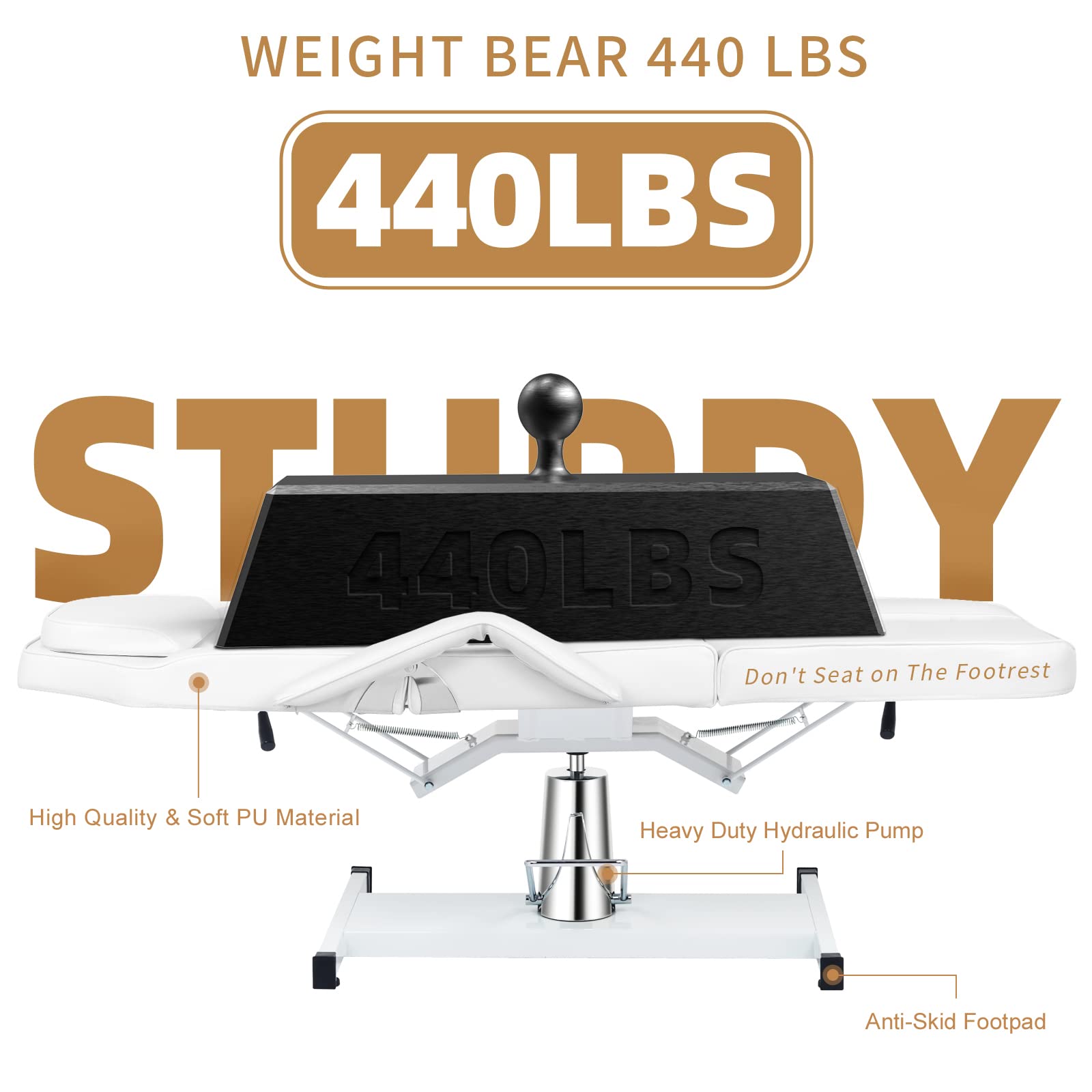 OmySalon SBWP 73in 360 Degree Rotating Hydraulic Height Adjustable Facial Massage Bed