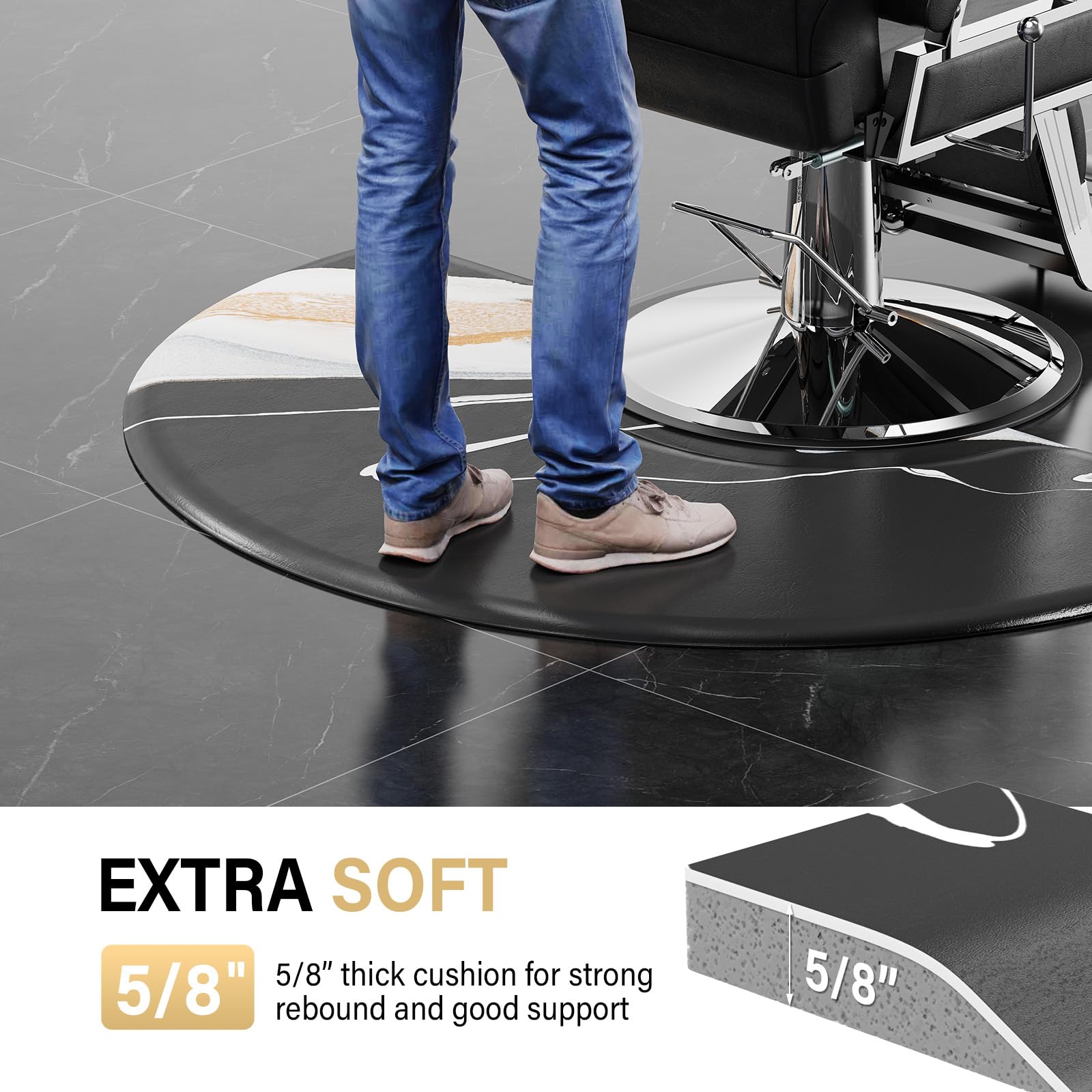 OmySalon 3'x5' Semi Circle Salon Anti Fatigue Mat with Round Cutout 5/8" Thick