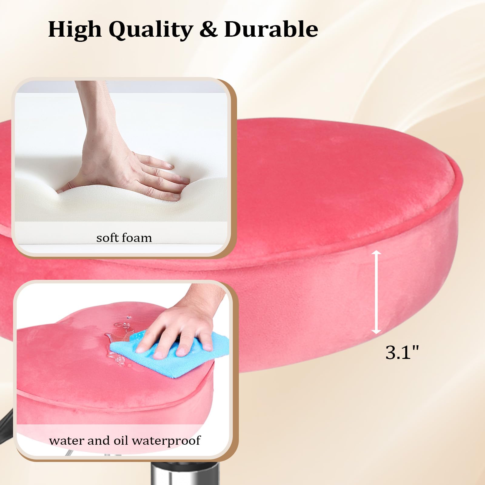 OmySalon 360° Swivel Heart-Shaped Hydraulic Rolling Salon Stool with Wheels