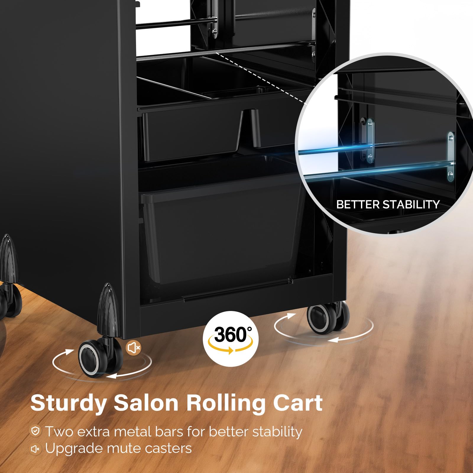 OmySalon ST1801 Rolling Salon Trolley Cart w/Wheels & 6 Drawers Hair Dryer Holders