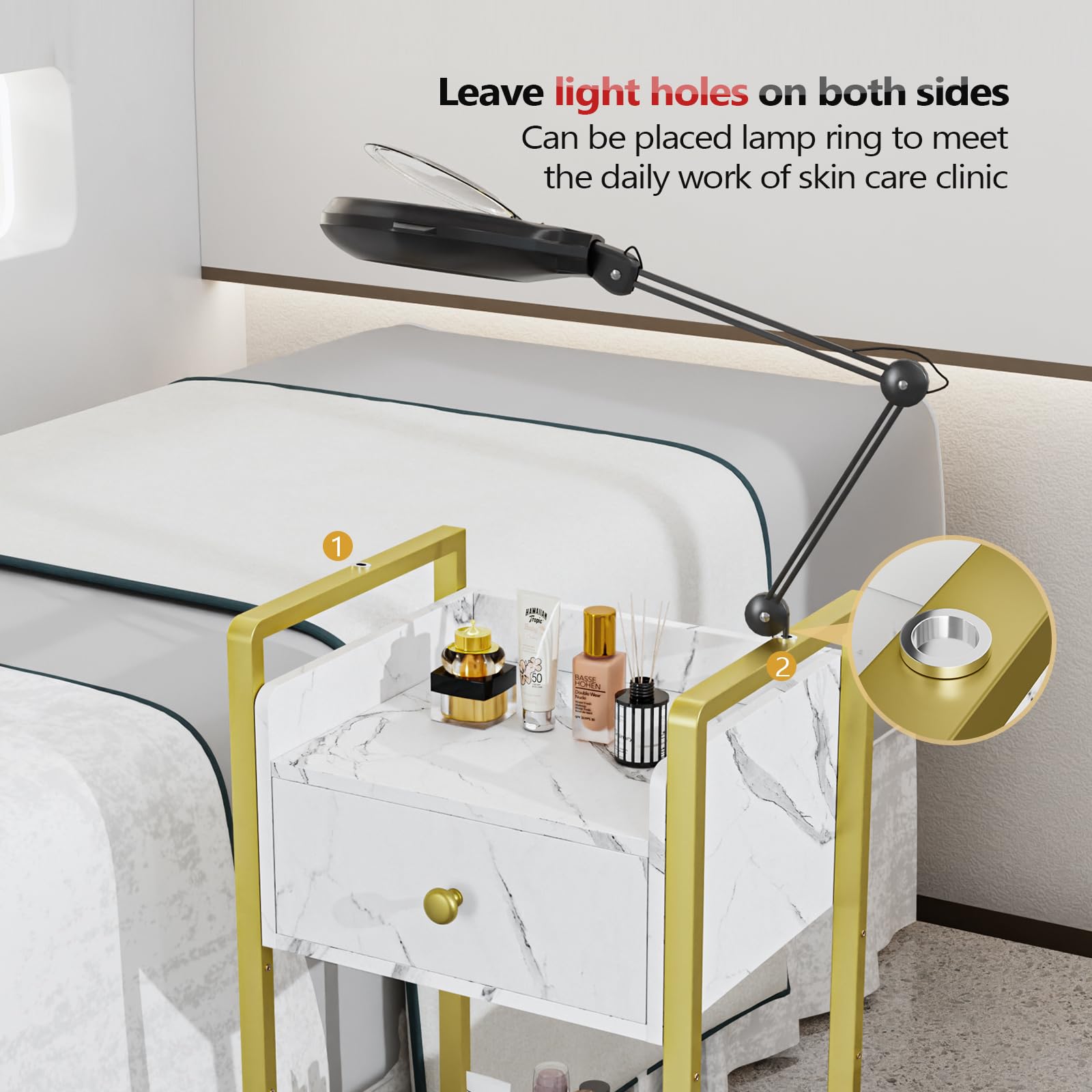 OmySalon Rolling Utility Esthetician Trolley Cart with Wheels