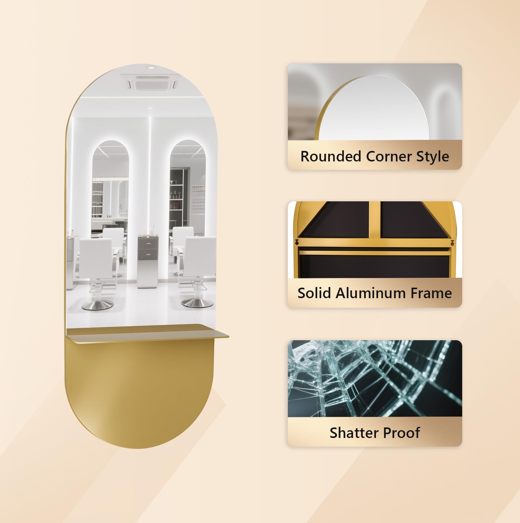 OmySalon SMC Large Oval Wall Mounted Full Body Mirror with Removable Shelf