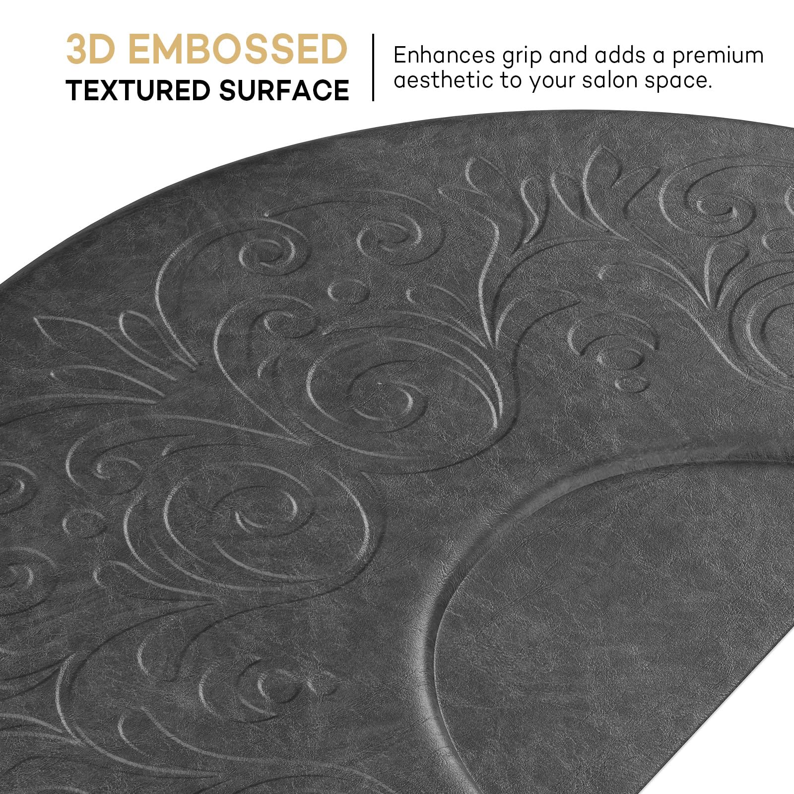 OmySalon 3'x5' Semi-Circle 3D Embossed Anti-Fatigue Salon Mat with Round Cutout 5/8" Thick