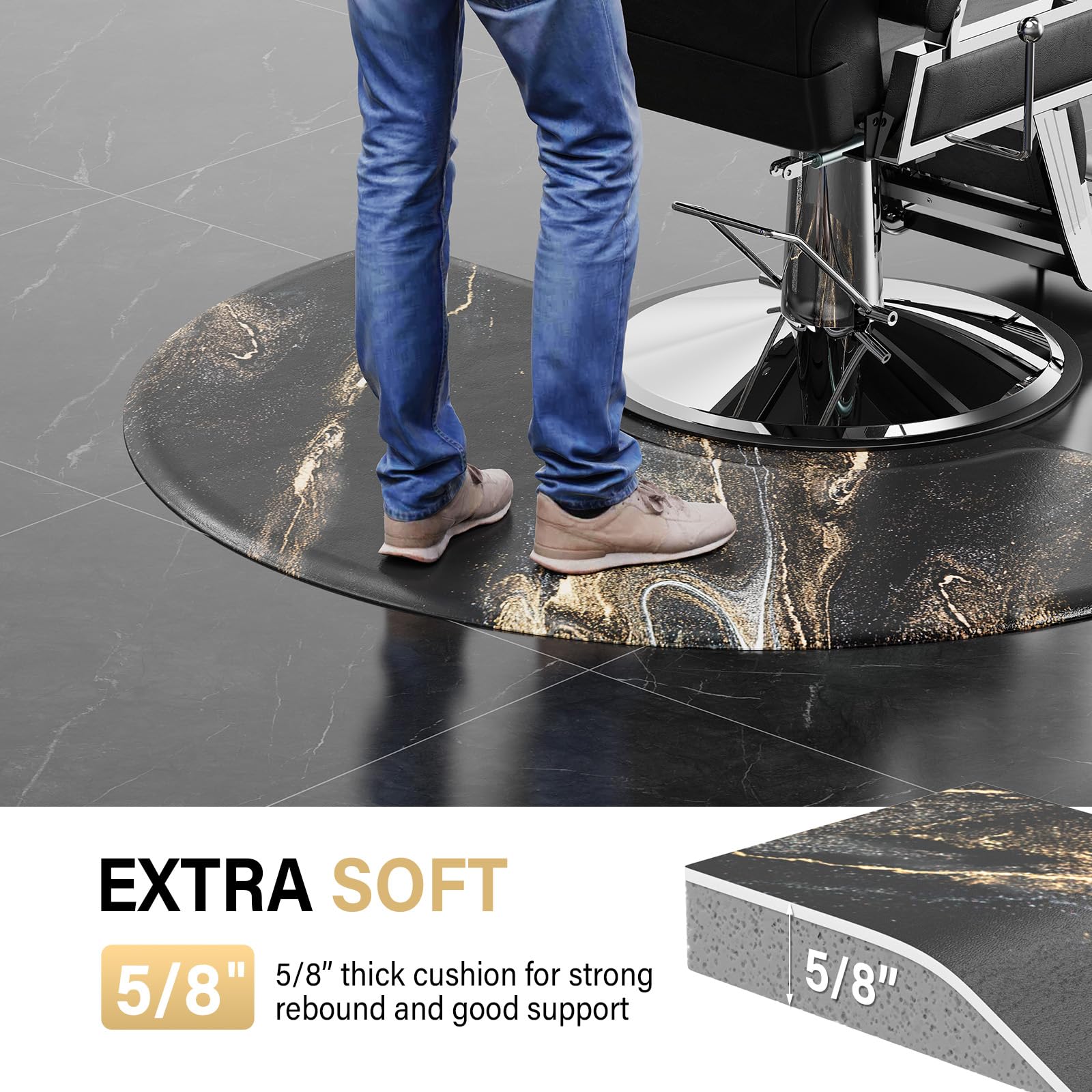 OmySalon 3'x5' Semi Circle Salon Anti Fatigue Mat with Round Cutout 5/8" Thick