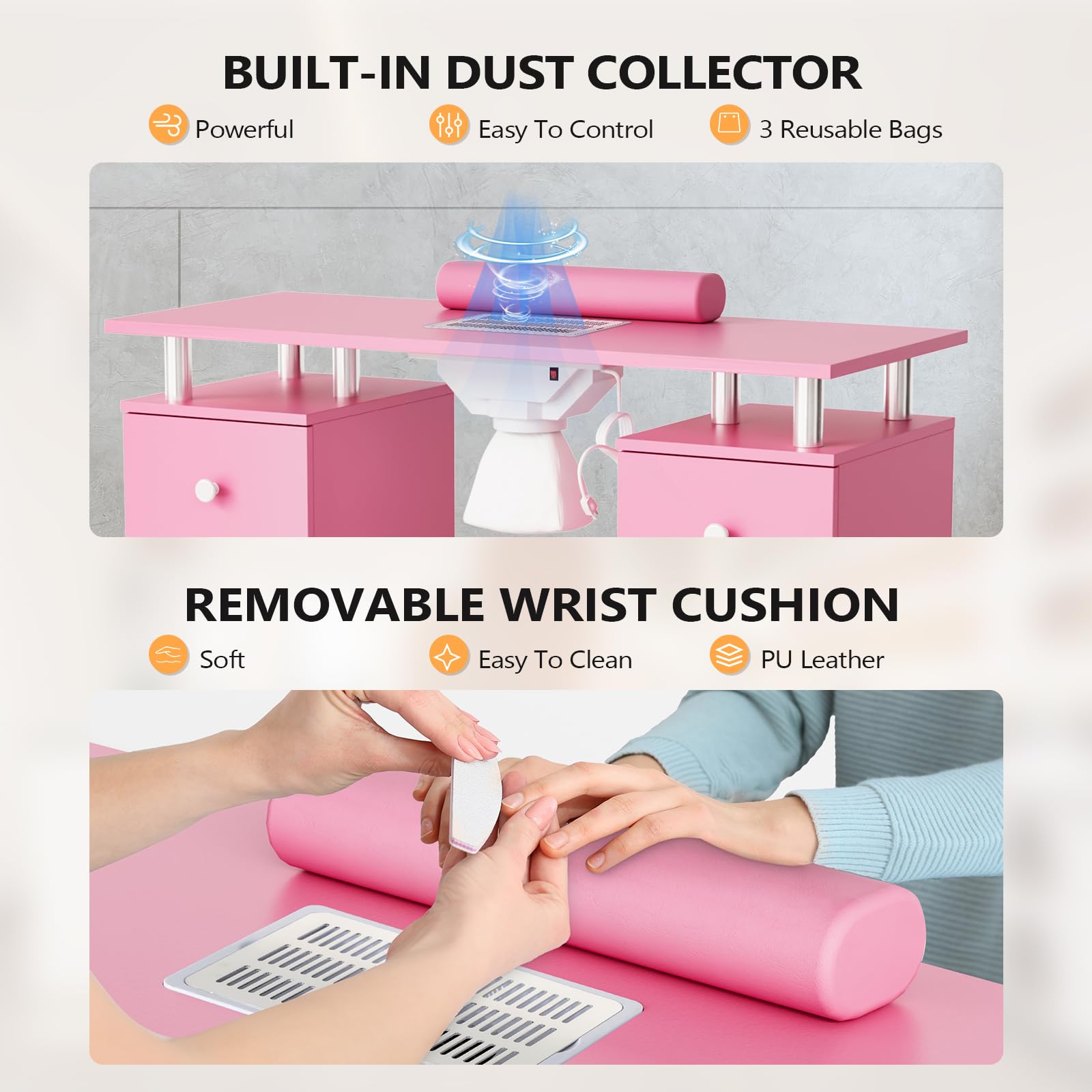 OmySalon MT-DCCH Nail Manicure Table and Chair Set w/Electric Dust Collector & Wrist Rest