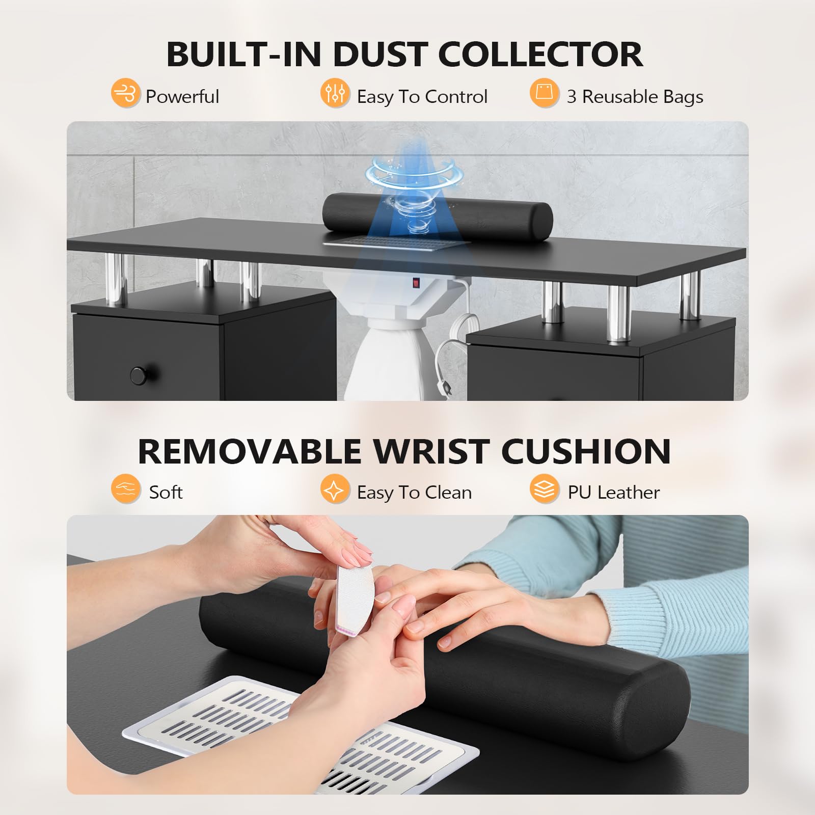 OmySalon MT-DCCH Nail Manicure Table and Chair Set w/Electric Dust Collector & Wrist Rest