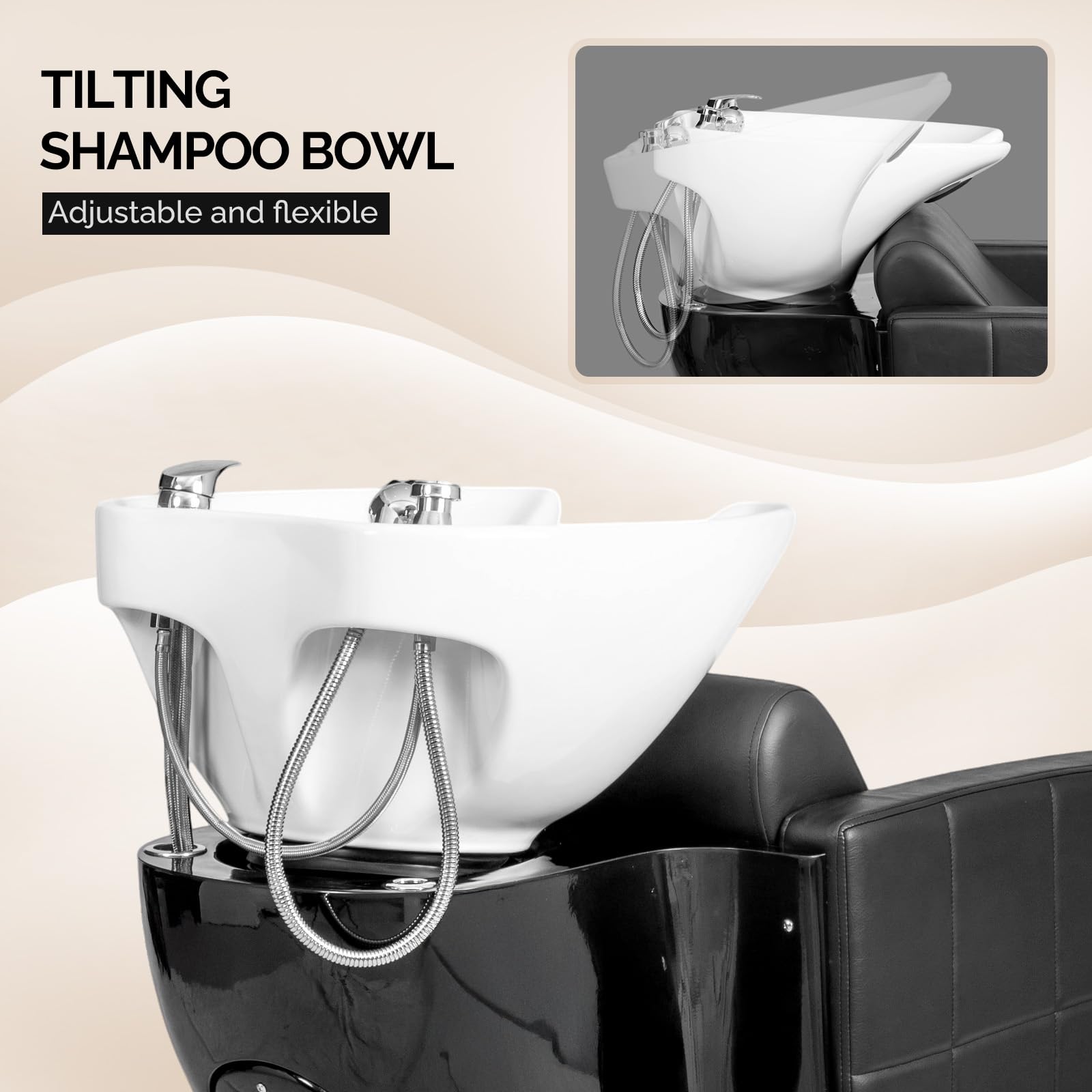 OmySalon BU1401 Salon Shampoo Bowl and Chair Backwash Unit with Extra Wide Seat & Porcelain Hair Washing Sink