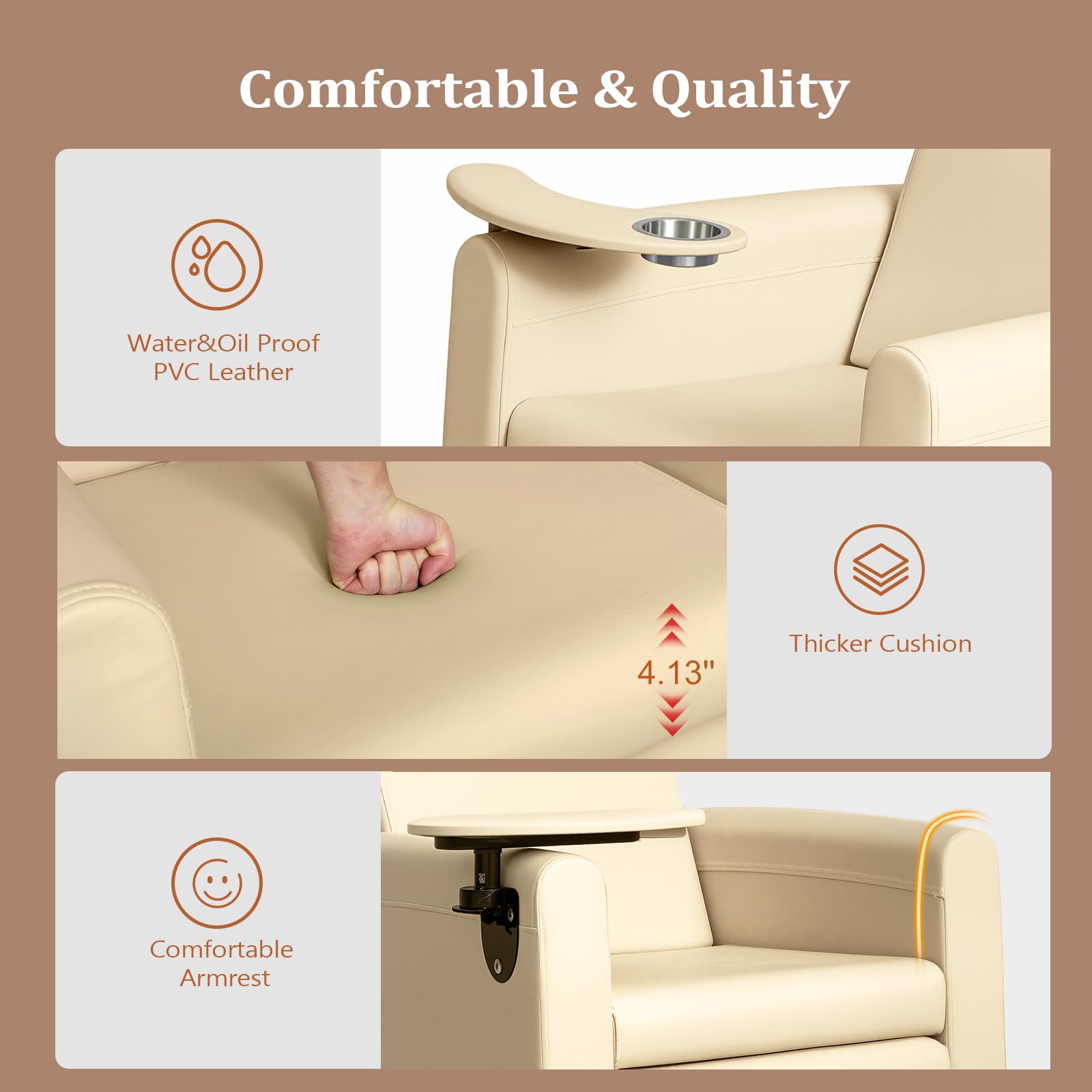 OmySalon PCE-WR Professional Full-Floor Support Electric Pedicure Chair with Adjustable Backrest & Hidden Storage Platfo