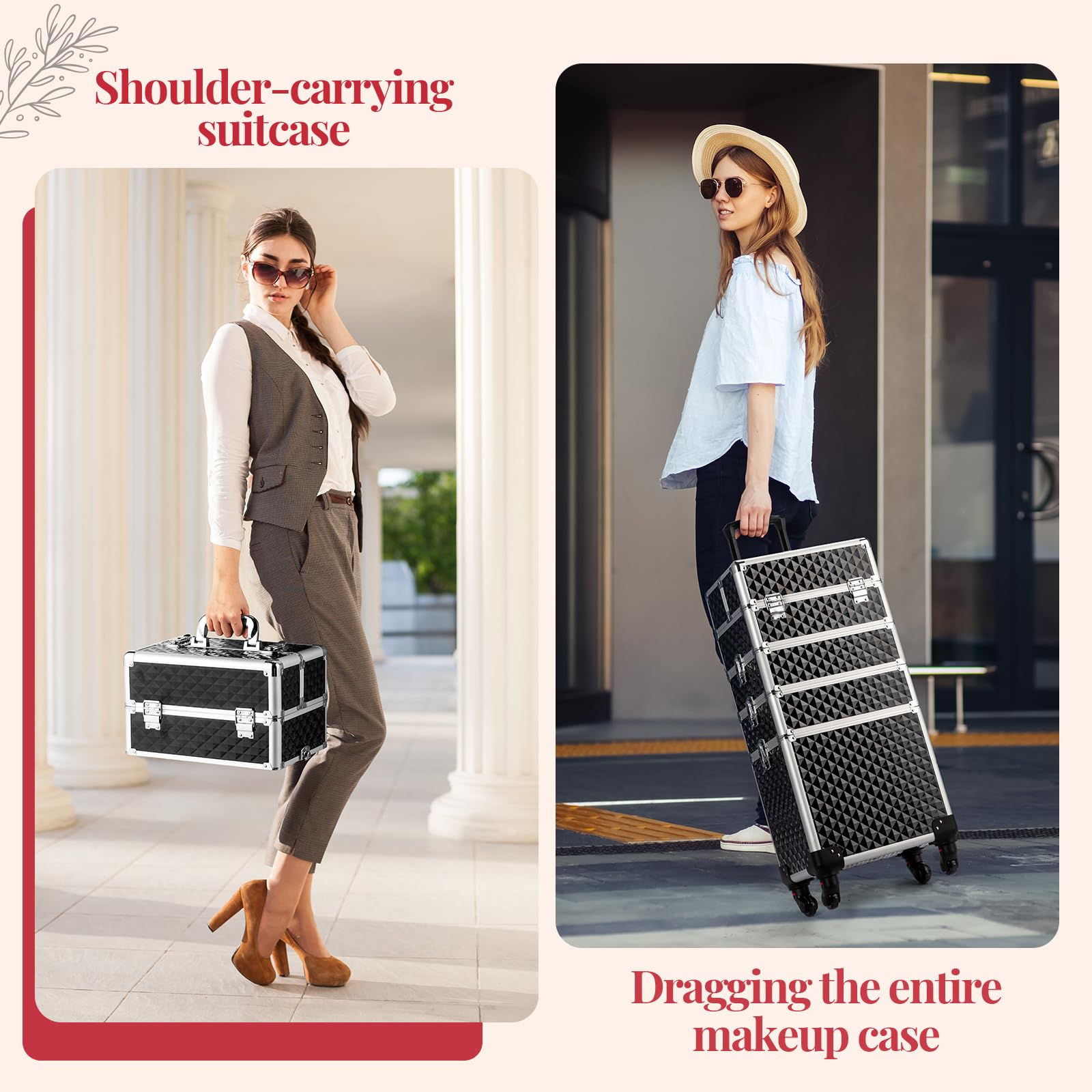 OmySalon 4-in-1 Aluminum Lockable Rolling Makeup Train Case