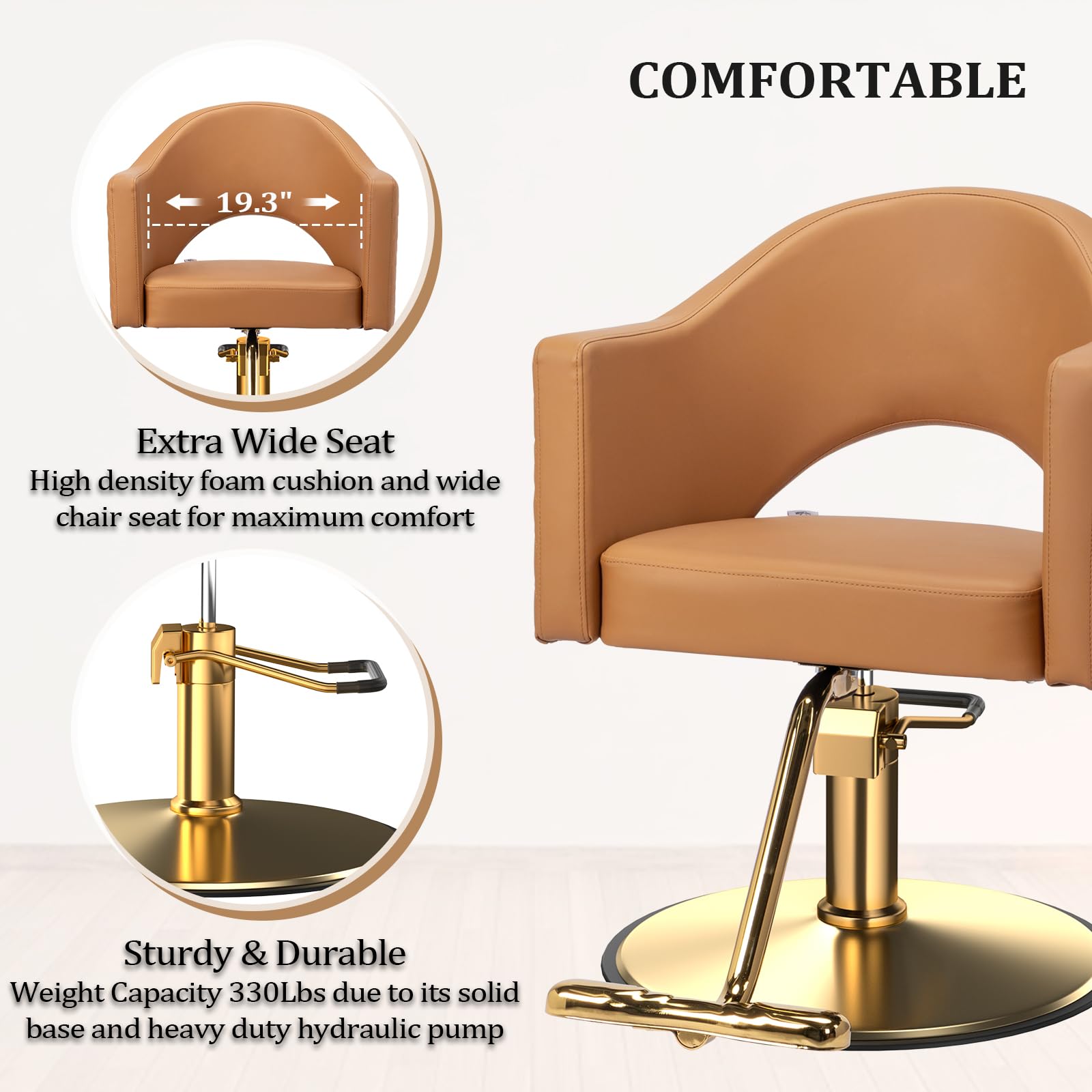 OmySalon SC3401 Heavy Duty 360° Swivel Styling Chair with Rhombus Stitch Pattern Back & Gold Footrest