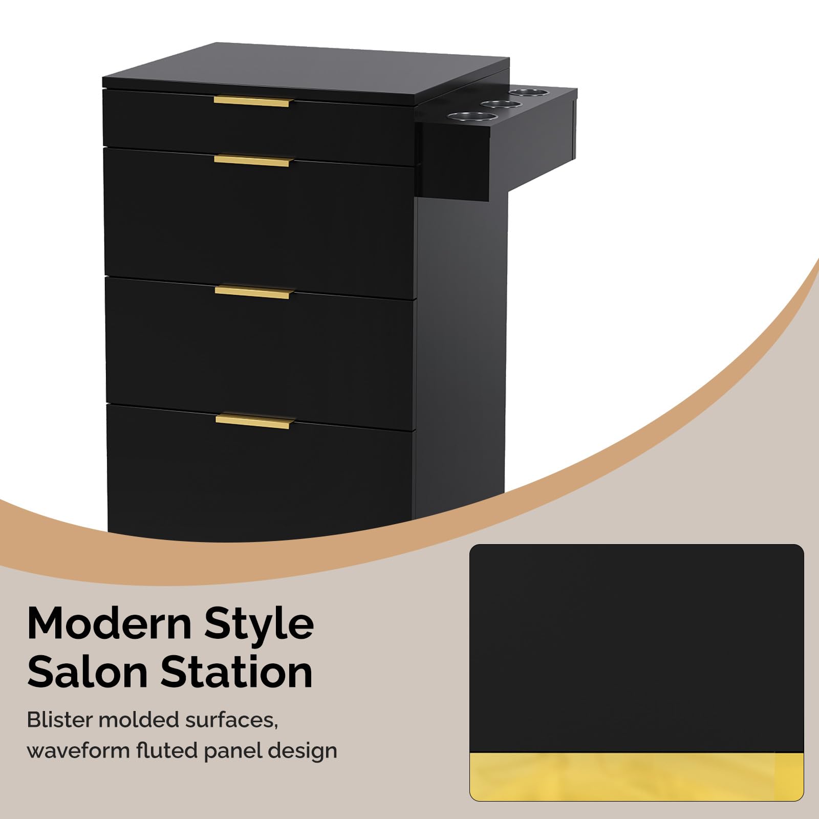 OmySalon SCWS Modern Style Salon Styling Storage Station with 3 Drawers 1 Cabinet 3 Hair Dryer Holders