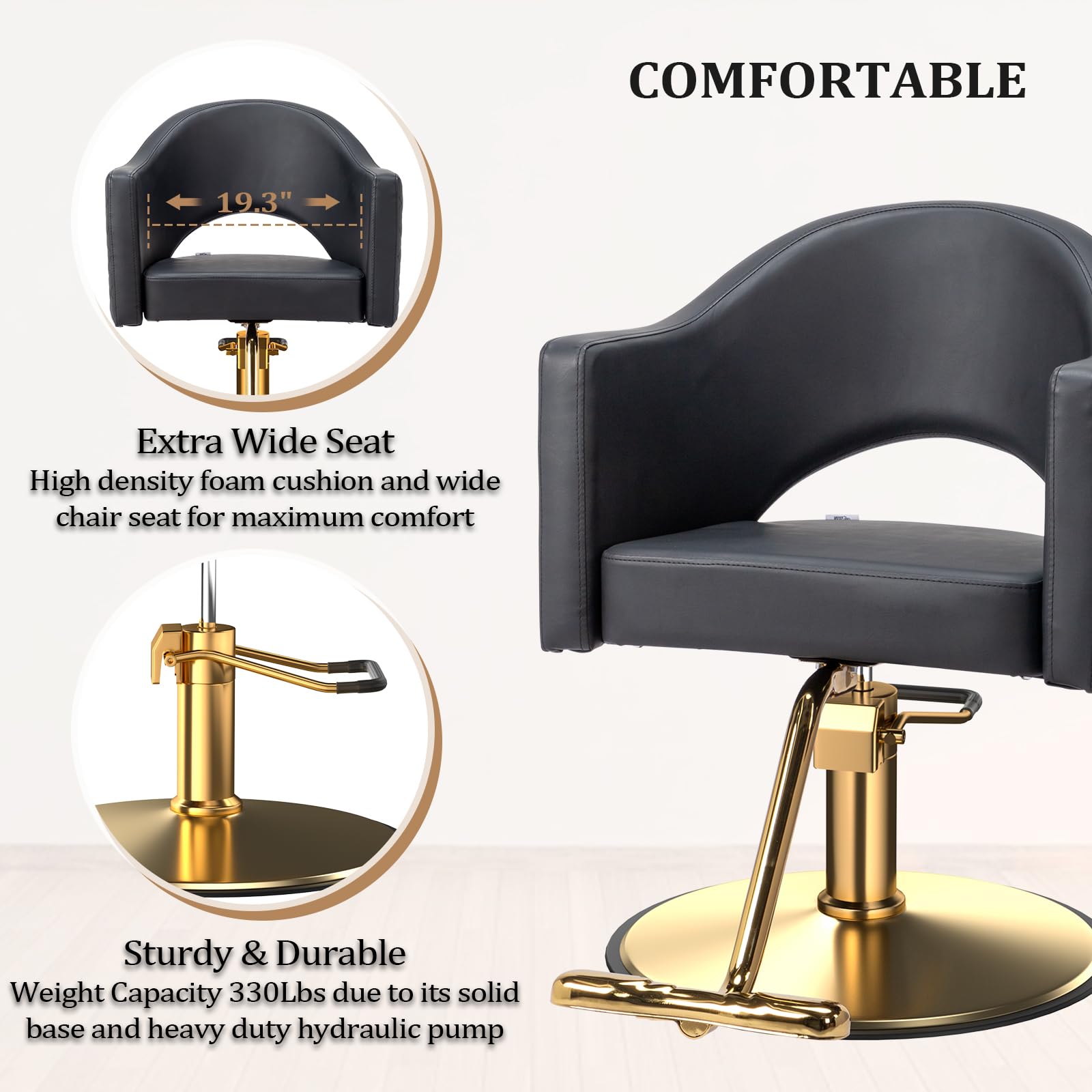 OmySalon SC3401 Heavy Duty 360° Swivel Styling Chair with Rhombus Stitch Pattern Back & Gold Footrest