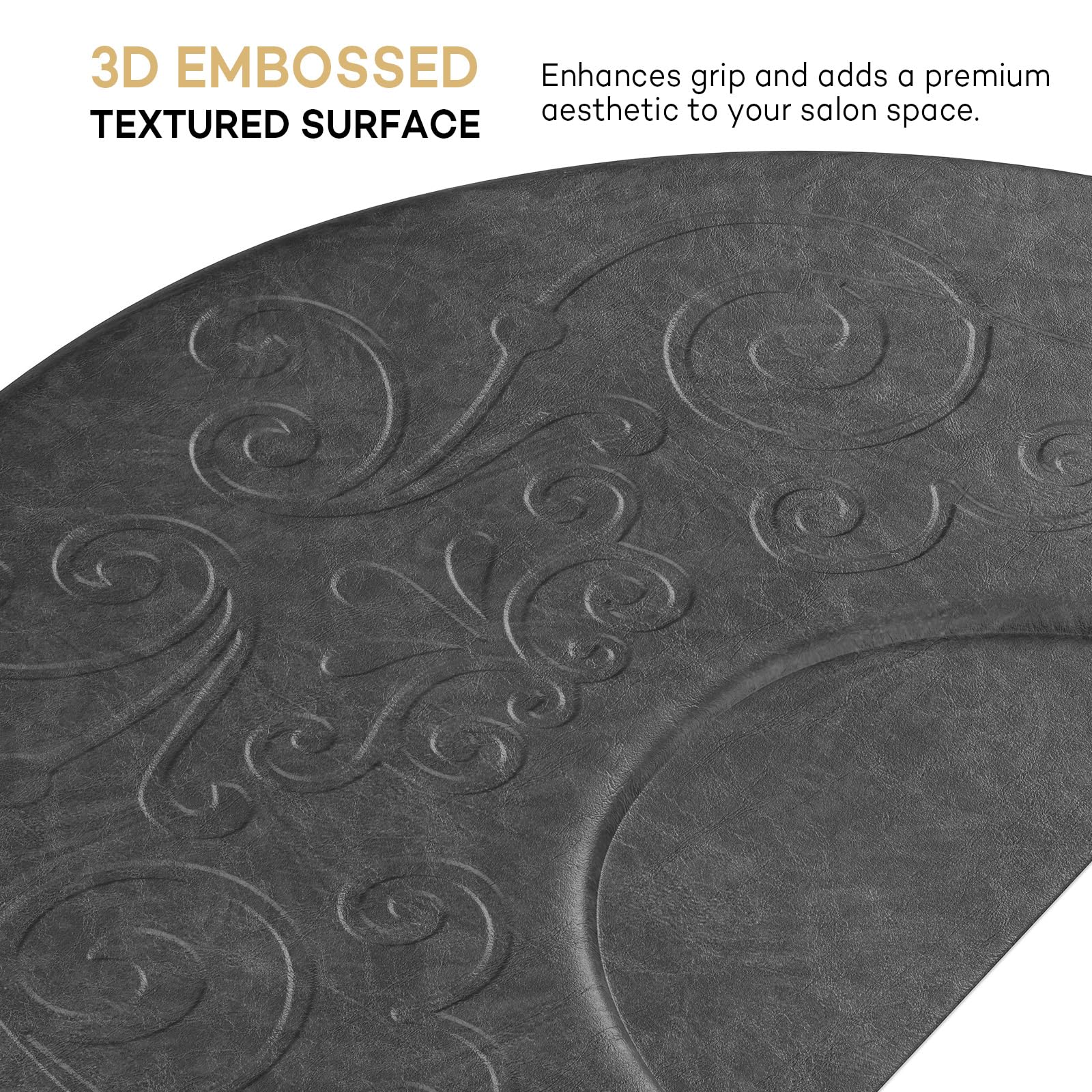 OmySalon 3'x5' Semi-Circle 3D Embossed Anti-Fatigue Salon Mat with Round Cutout 5/8" Thick