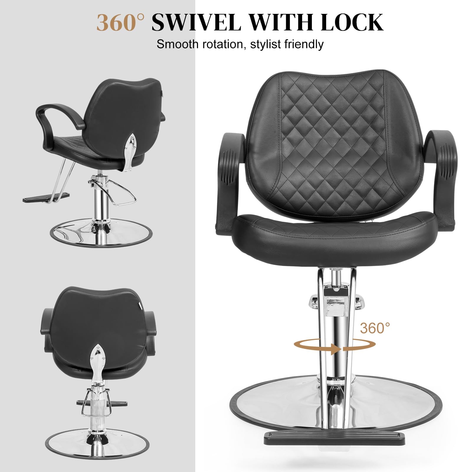 OmySalon SC2901 Ergonomic 360-Degree Swivel Hydraulic Hair Stylist Salon Chair with Curved Armrests