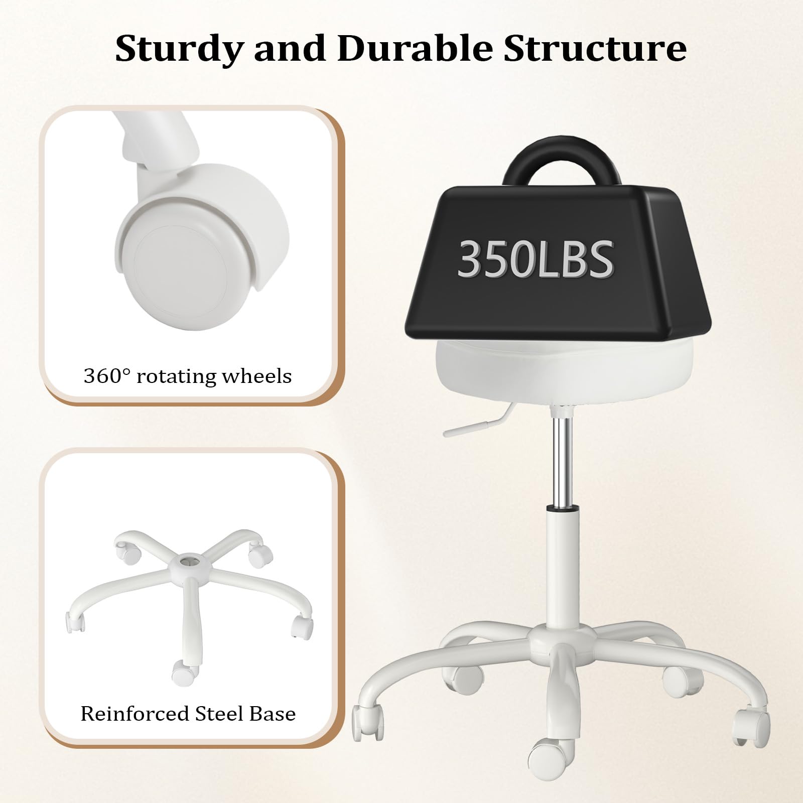 OmySalon 360° Swivel Heart-Shaped Hydraulic Rolling Salon Stool with Wheels