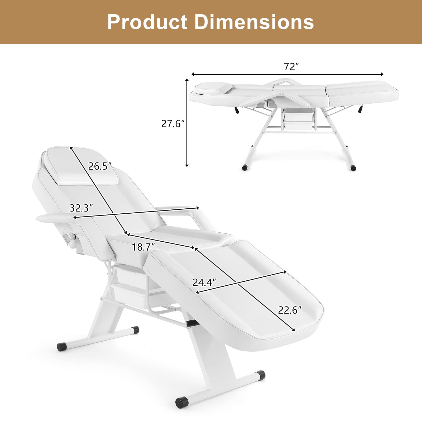 OmySalon SBWD 72in Adjustable Facial Massage Bed w/2 Beauty Baskets