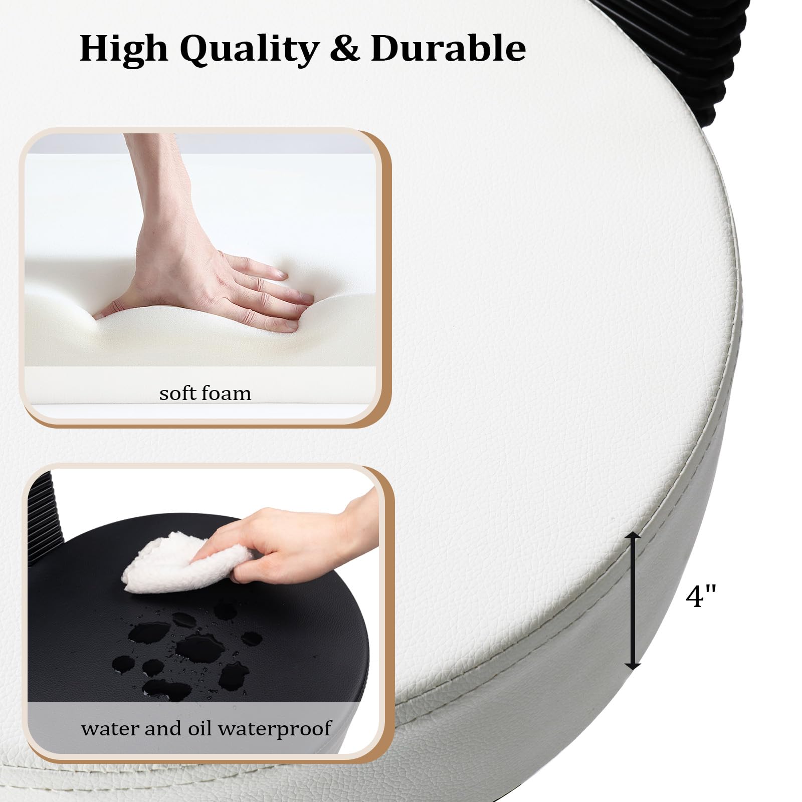 OmySalon Adjustable Thick Seat Cushion Rolling Stool with Back Support & Footrest