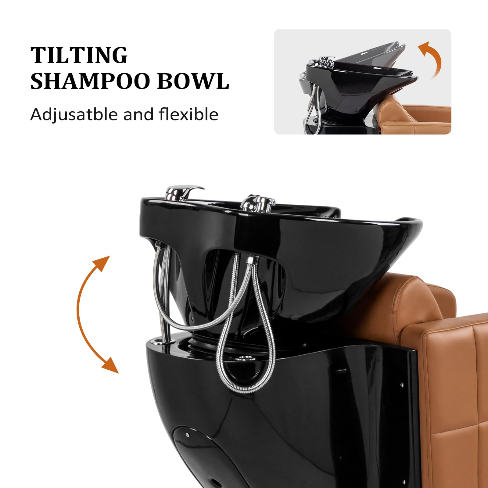 OmySalon BU1401 Salon Shampoo Bowl and Chair Backwash Unit with Extra Wide Seat & Porcelain Hair Washing Sink