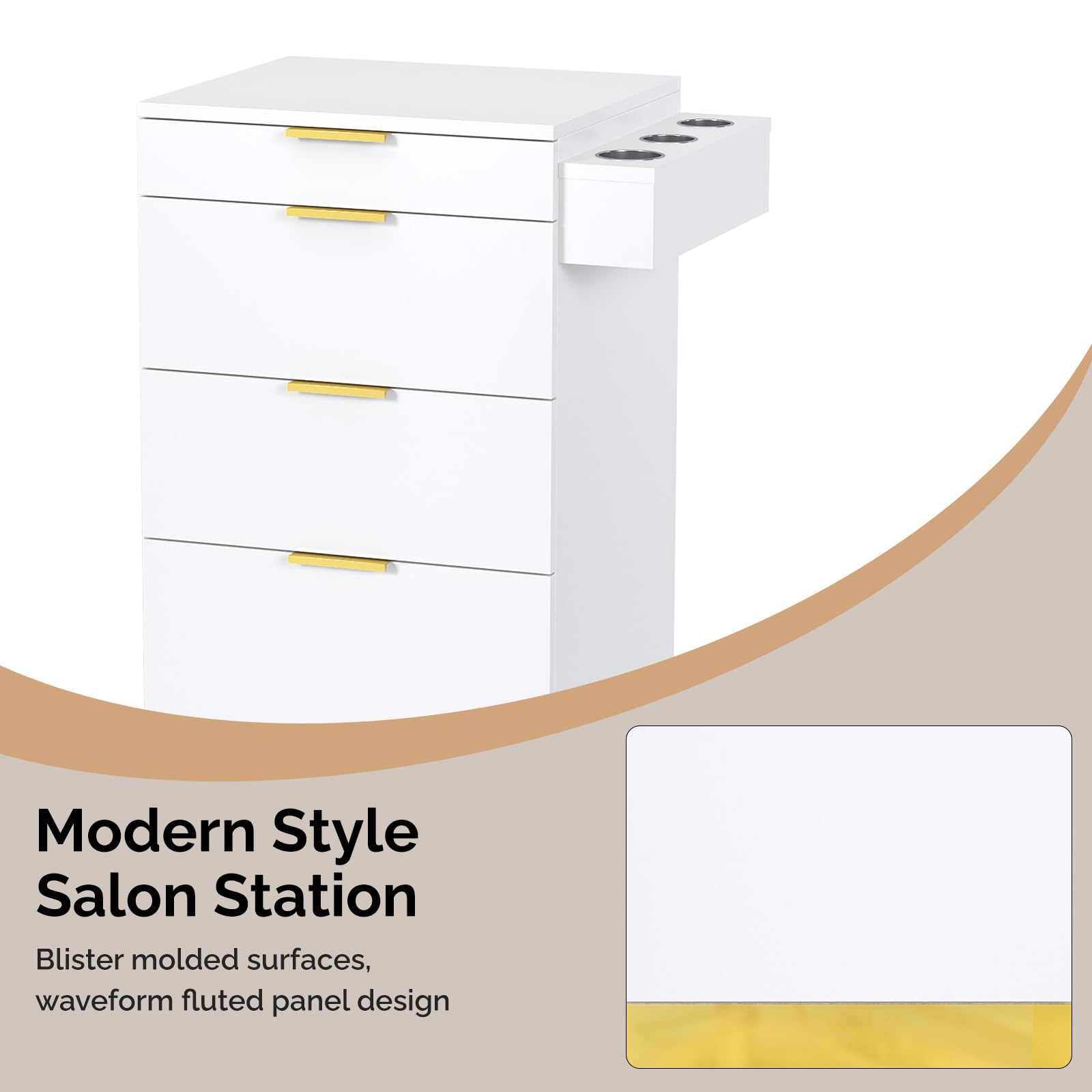 OmySalon SCWS Modern Style Salon Styling Storage Station with 3 Drawers 1 Cabinet 3 Hair Dryer Holders