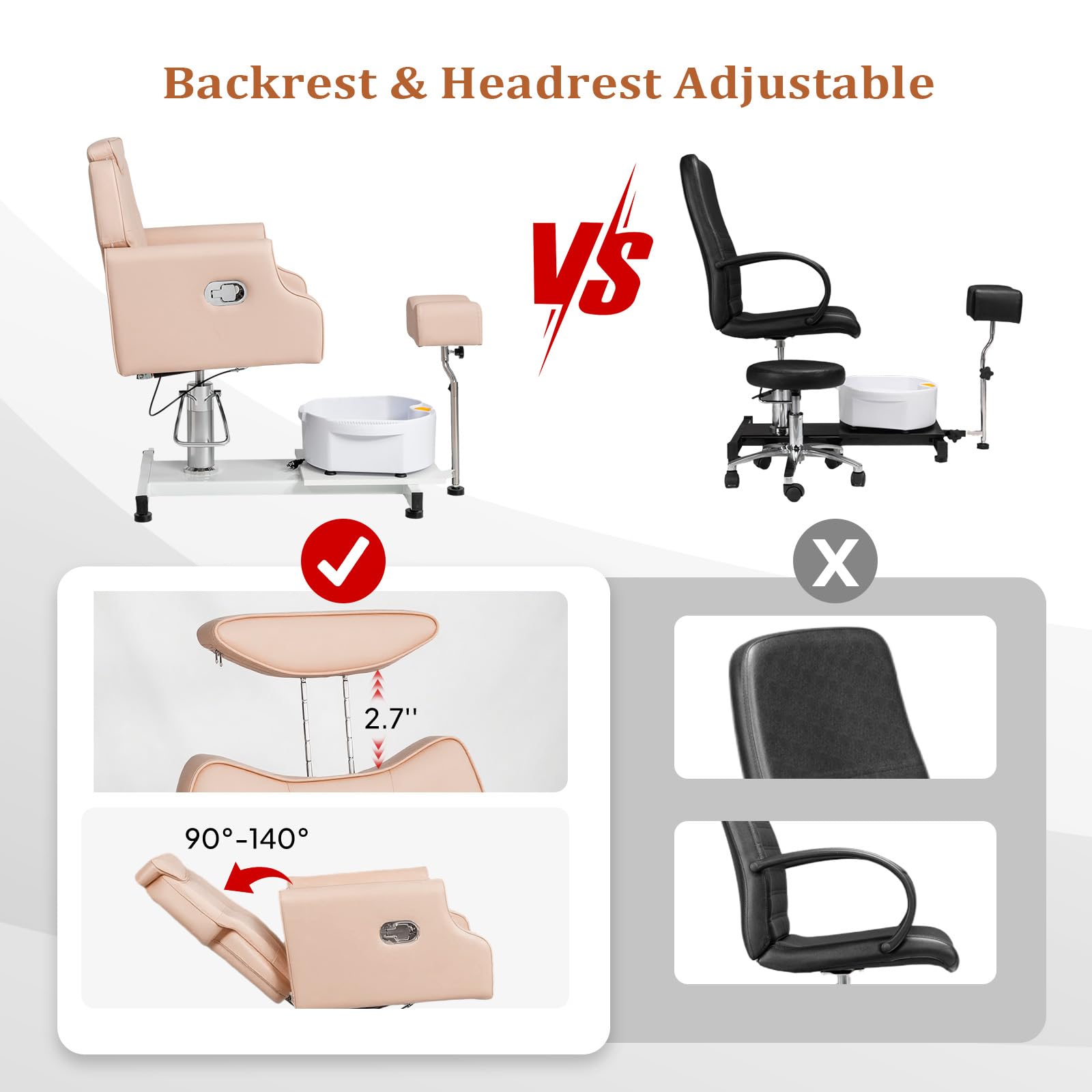 OmySalon PCM-WB 360° Rotation Hydraulic Pedicure Chair with Bubble Massage Foot Bath & Rolling Stool