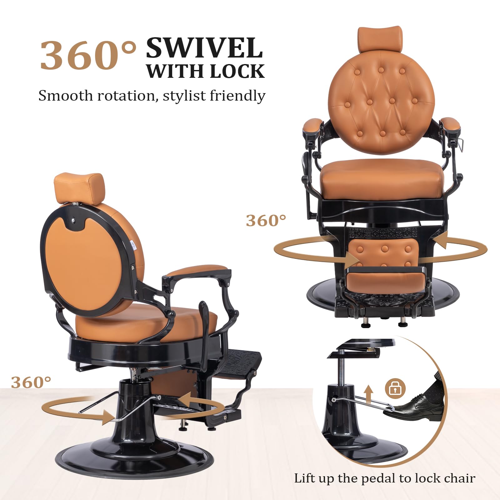 OmySalon BC1601 Vintage Style Heavy Duty Hydraulic Recline Barber Chair