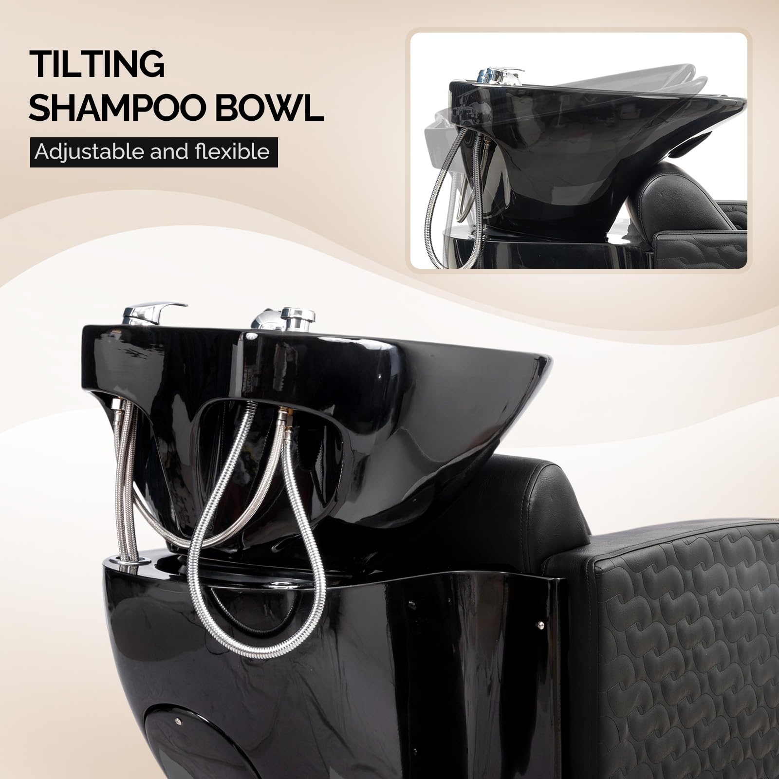 OmySalon BU1411 Salon Shampoo Bowl and Chair Backwash Unit with Tilting Porcelain Bowl