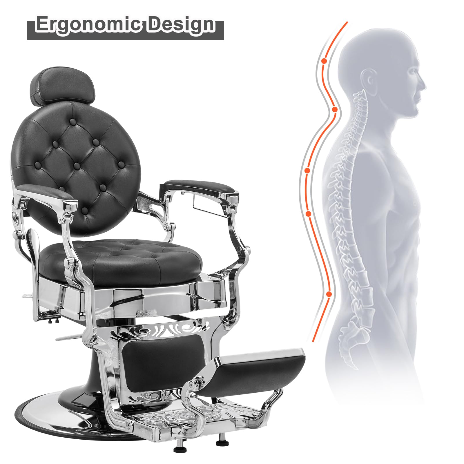 OmySalon BC1101 Vintage Style Heavy Duty Hydraulic Recline Barber Chair
