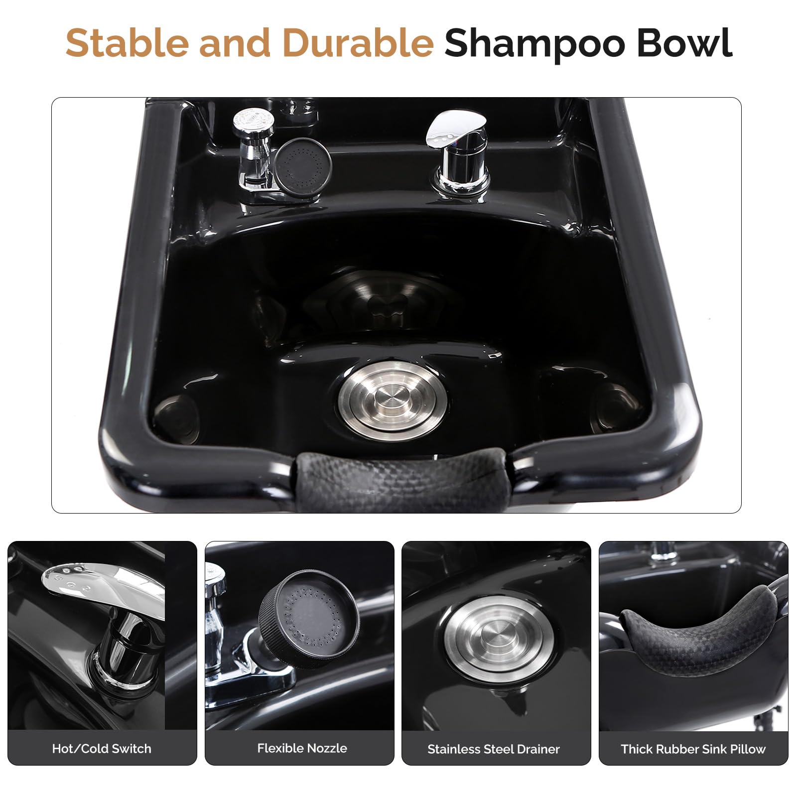 Omysalon SCWSB Freestanding Salon Wet Cabinet Station with Storage Drawers, Shampoo Bowl & Geometric Finish