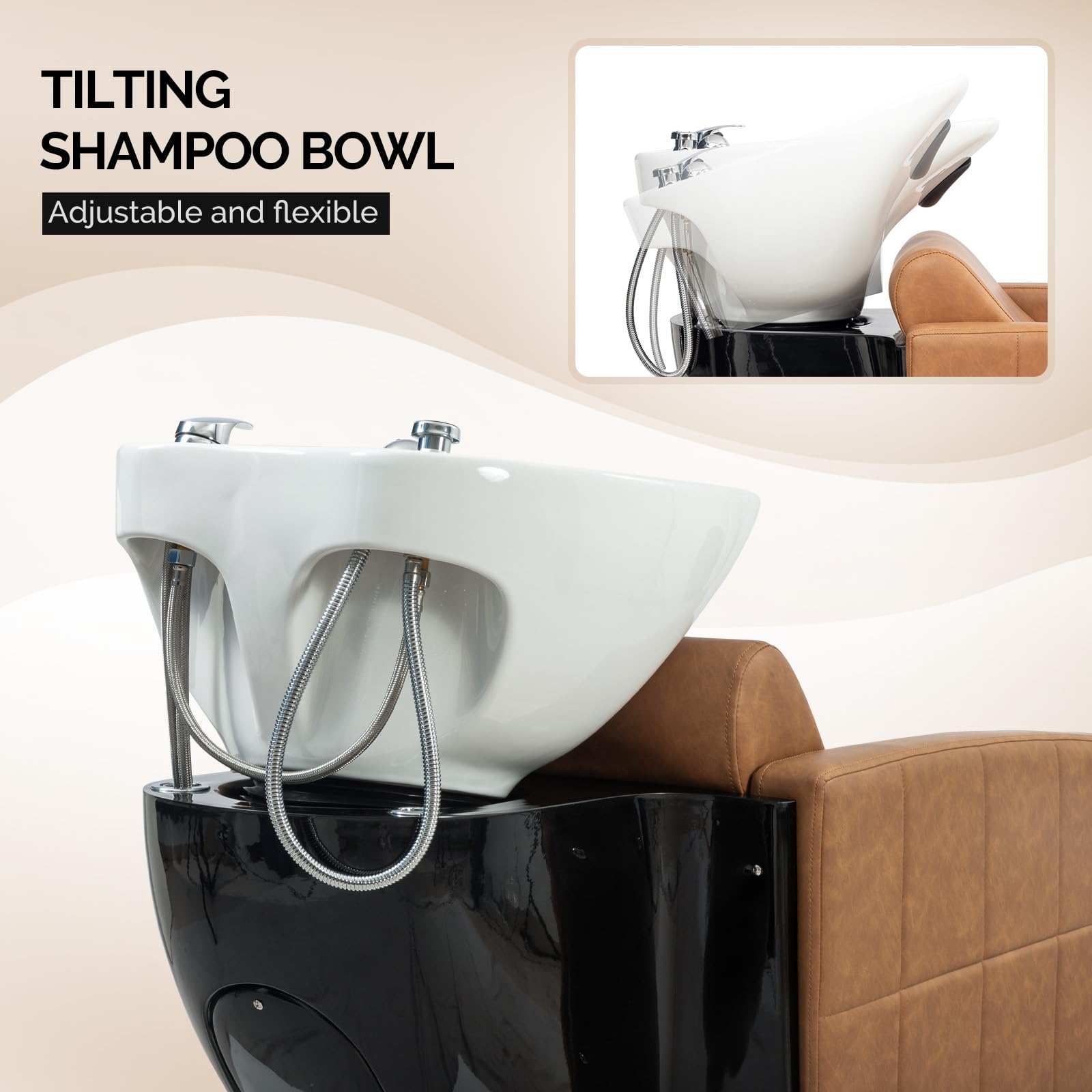 OmySalon BU1401 Salon Shampoo Bowl and Chair Backwash Unit with Extra Wide Seat & Porcelain Hair Washing Sink
