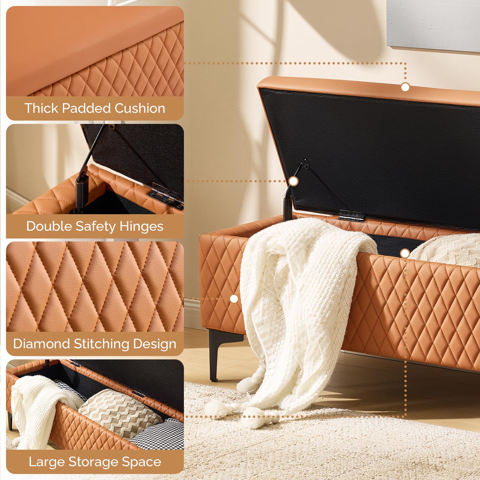 OmySalon WRB1701 53.7in Faux Leather Waiting Room Reception Bench Chair with Hidden Storage