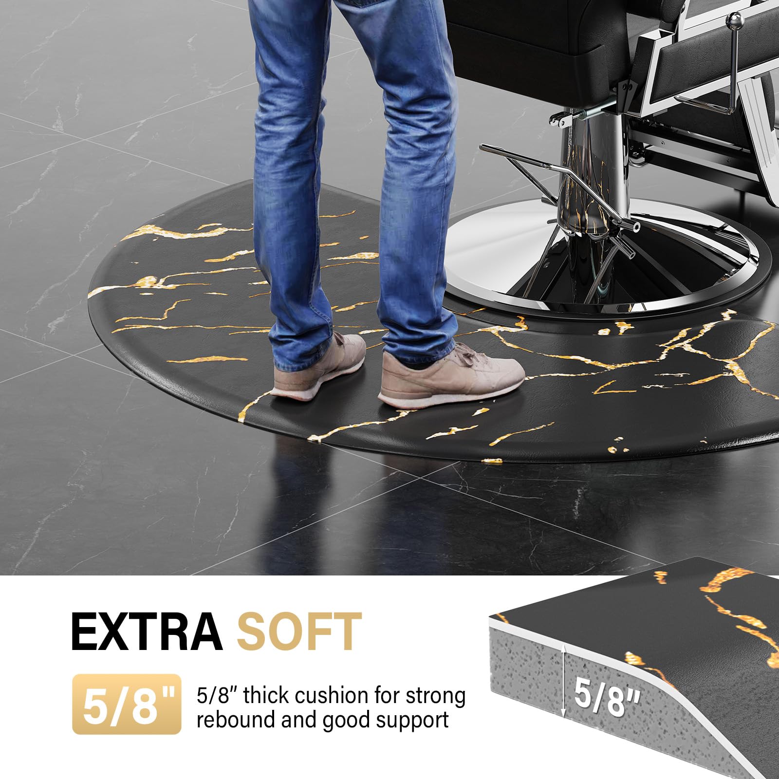 OmySalon 3'x5' Semi Circle Salon Anti Fatigue Mat with Round Cutout 5/8" Thick