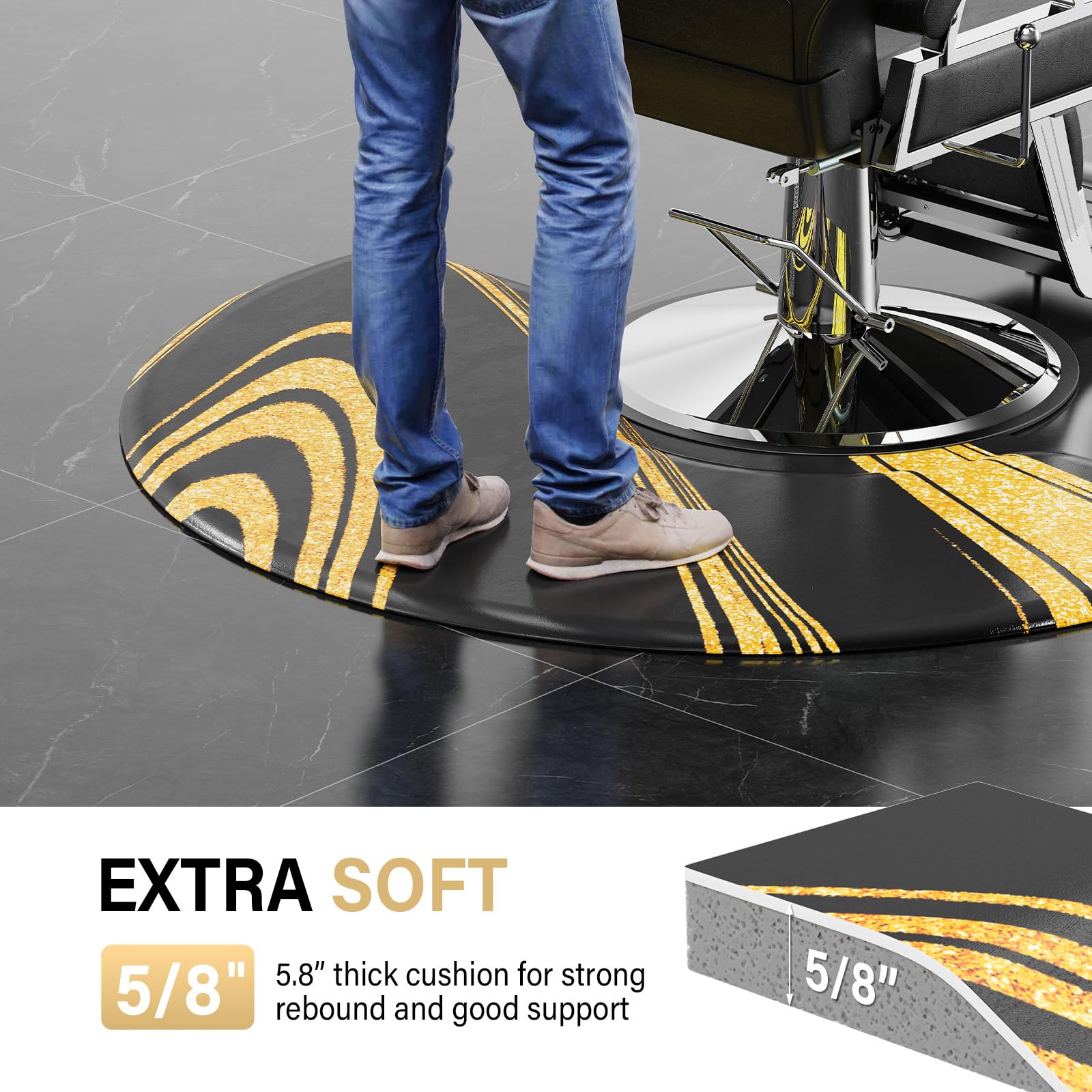 OmySalon 3'x5' Semi Circle Salon Anti Fatigue Mat with Round Cutout 5/8" Thick