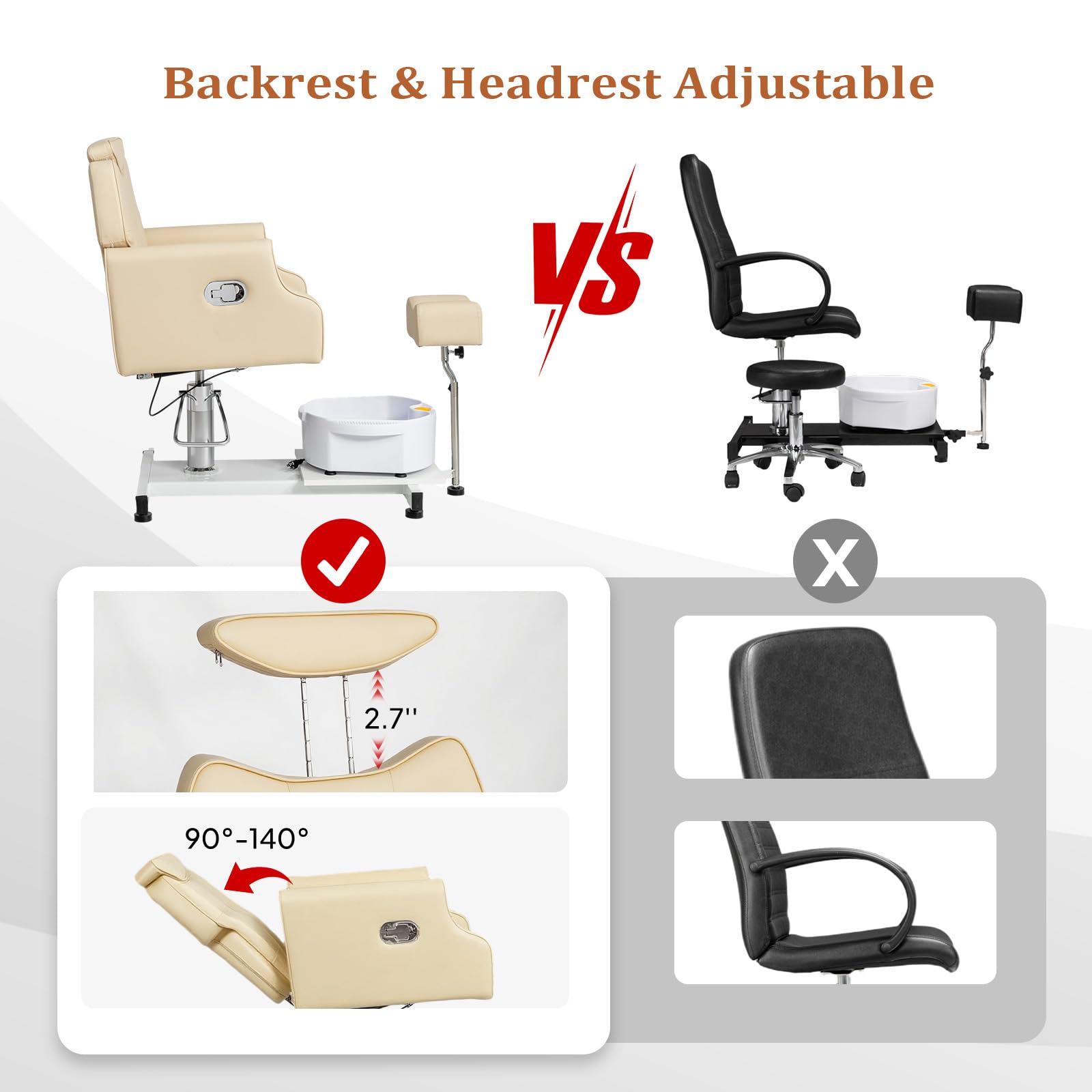 OmySalon PCM-WB 360° Rotation Hydraulic Pedicure Chair with Bubble Massage Foot Bath & Rolling Stool