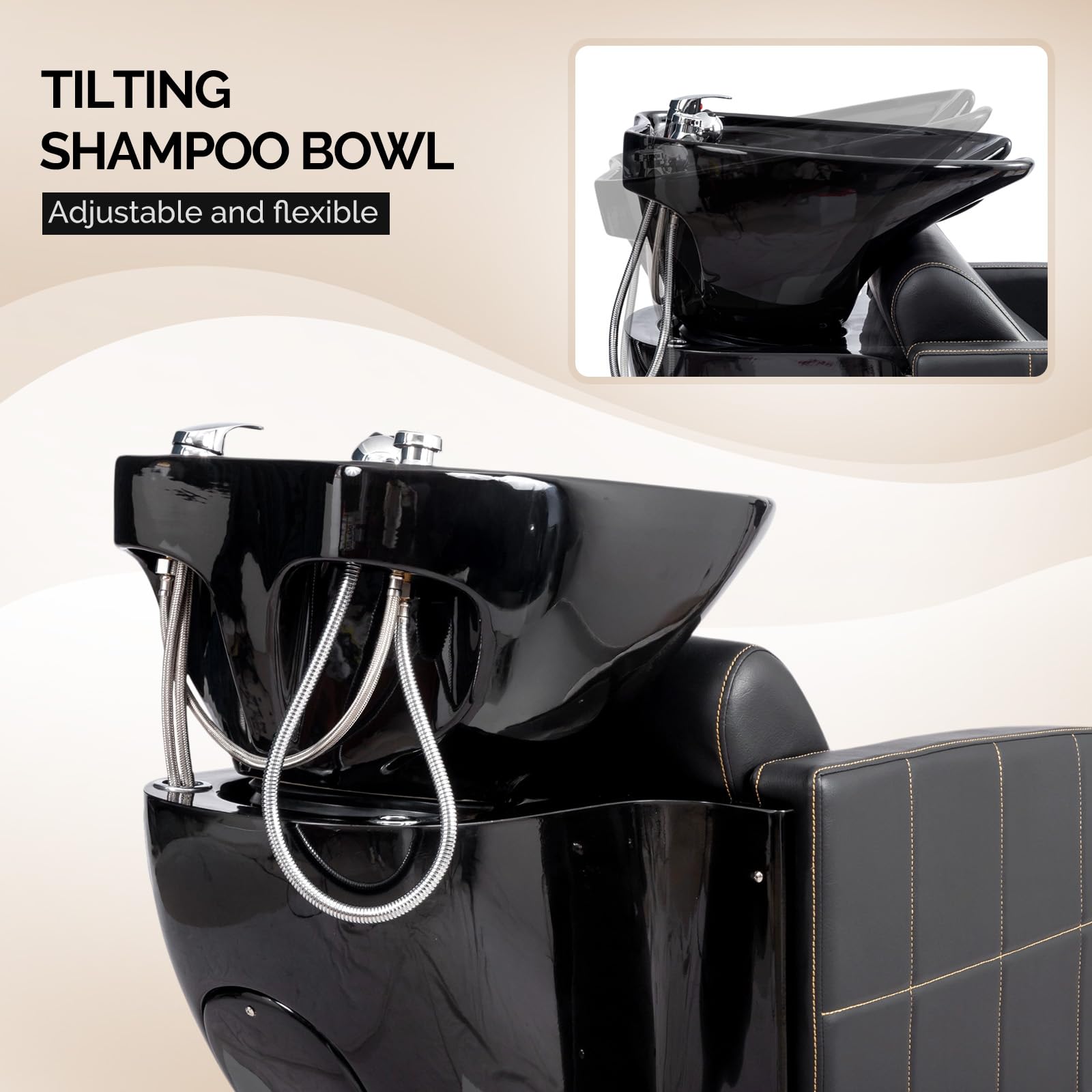 OmySalon BU1401 Salon Shampoo Bowl and Chair Backwash Unit with Extra Wide Seat & Porcelain Hair Washing Sink