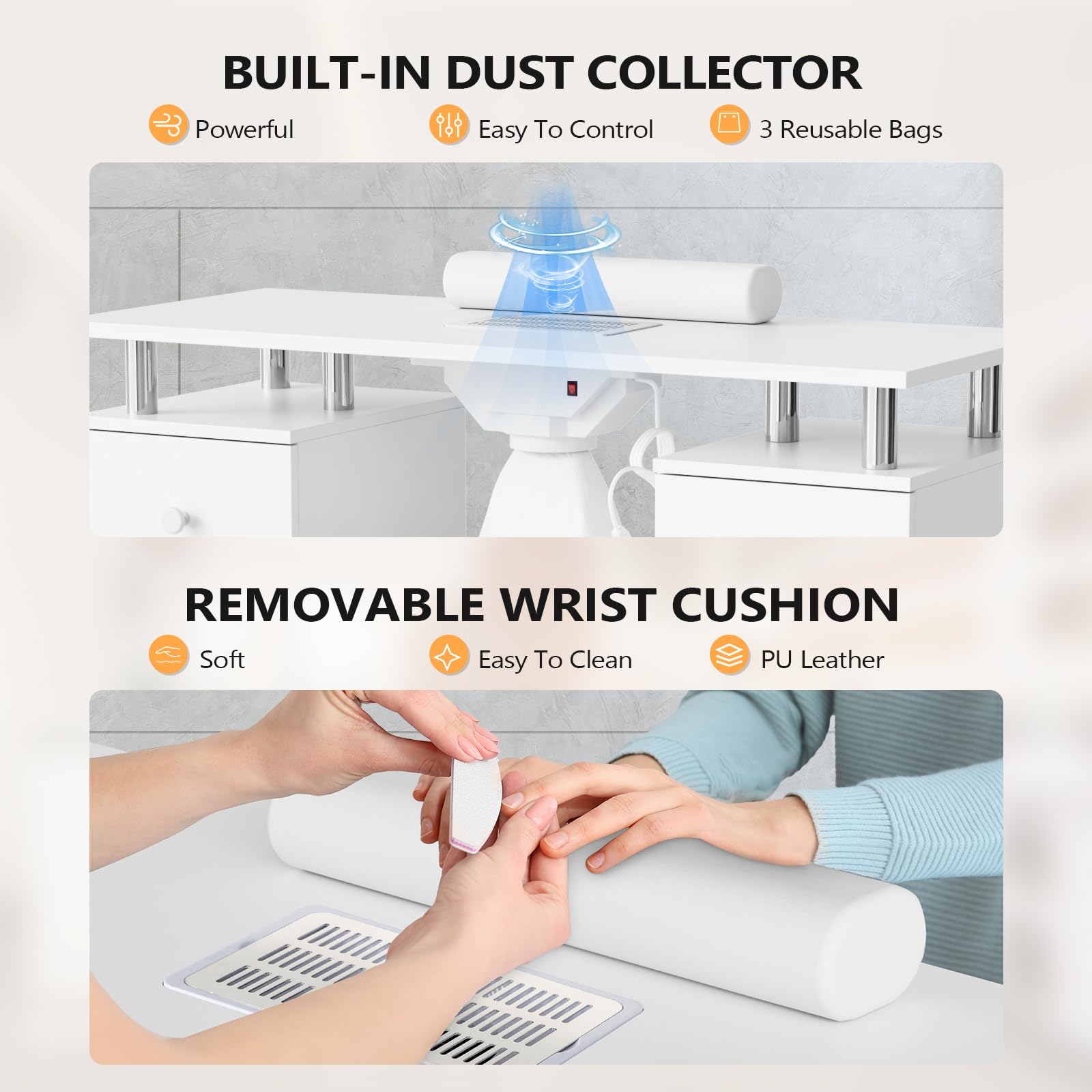 OmySalon MT-DCCH Nail Manicure Table and Chair Set w/Electric Dust Collector & Wrist Rest