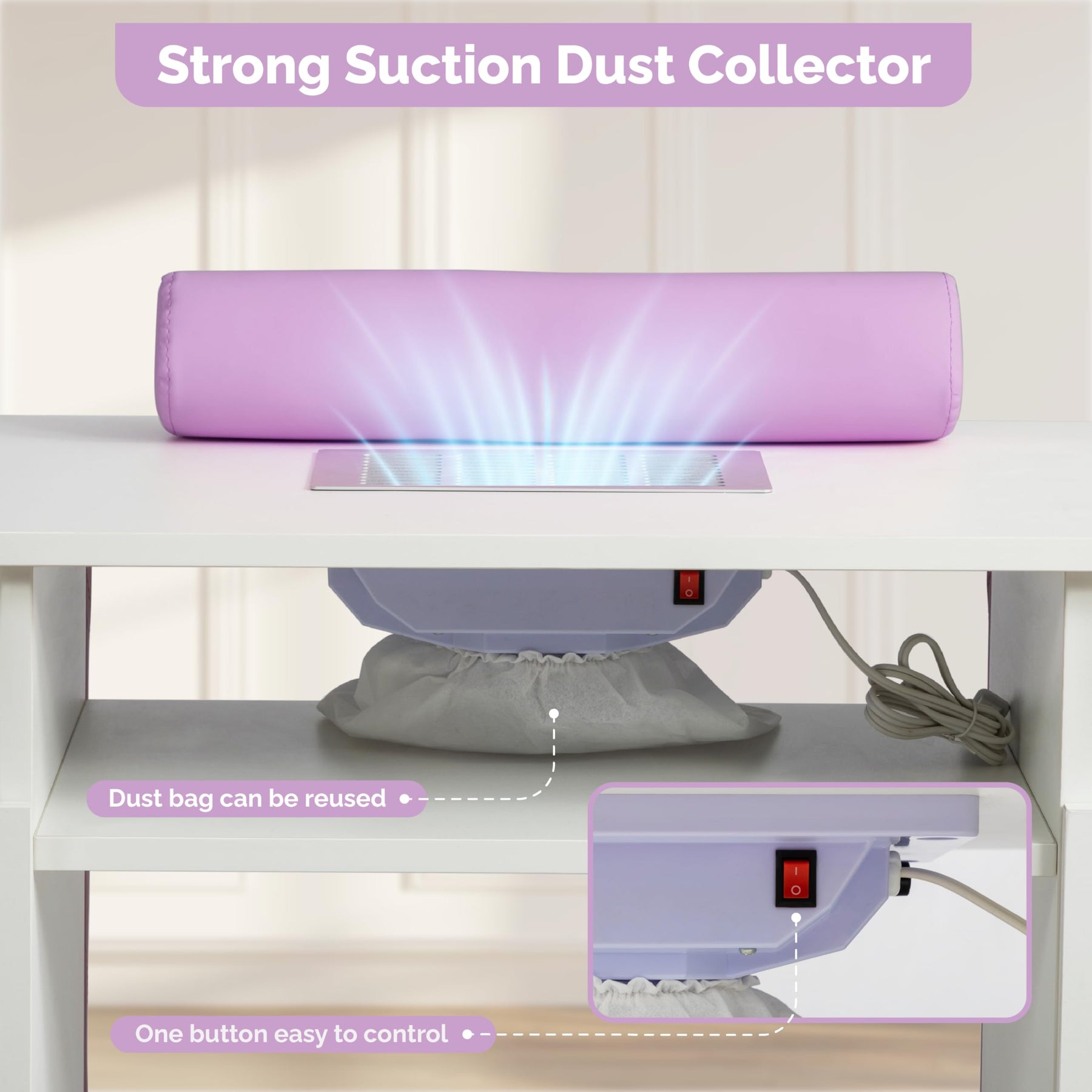 OmySalon MT-SC Nail Manicure Table w/Electric Dust Collector & Wrist Rest & Diamond Decoration