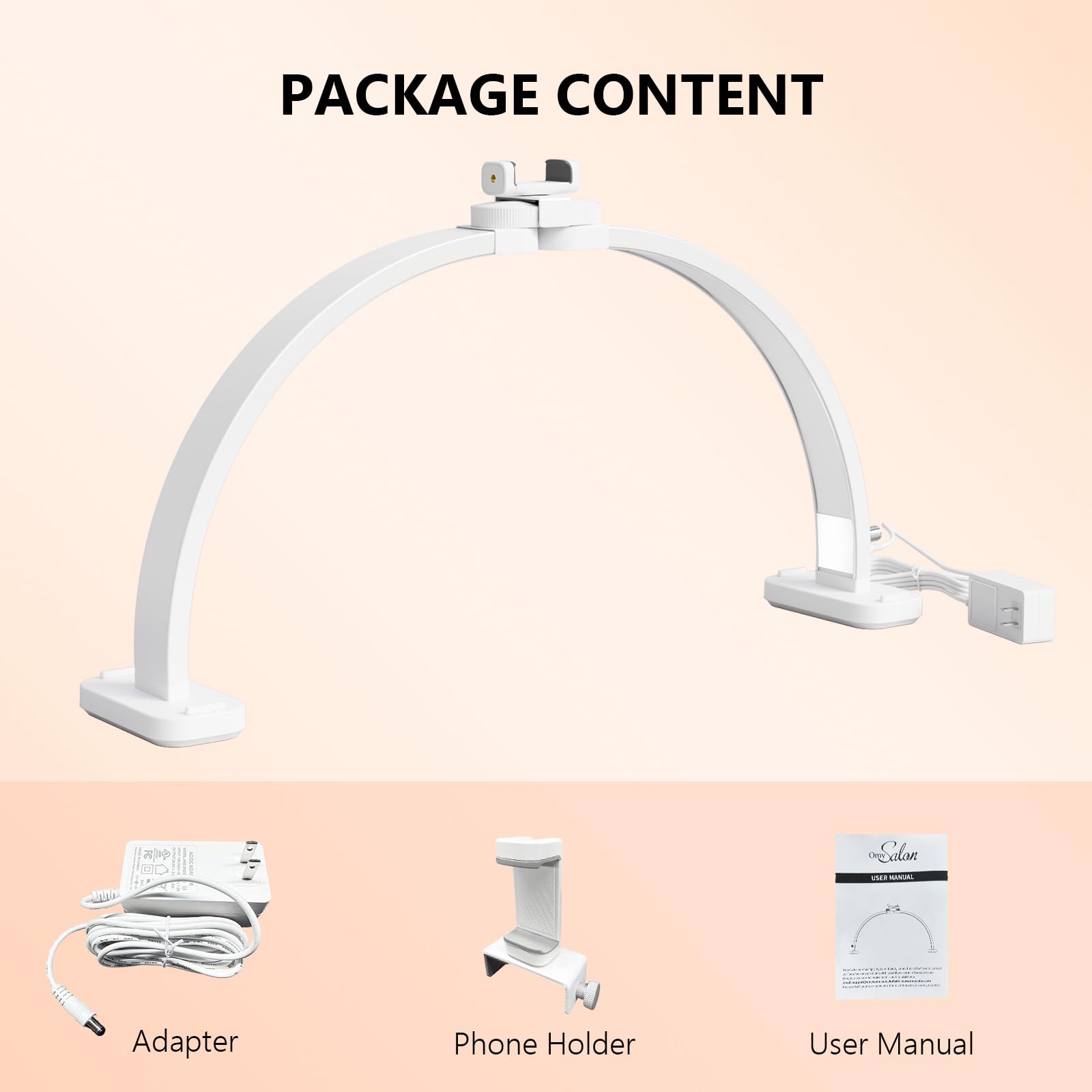 OmySalon 29" Foldable Shadowless Half Moon LED Nail Lamp with 3000-6500K Adjustable Color Temperature, Stepless Dimming & Phone Holder